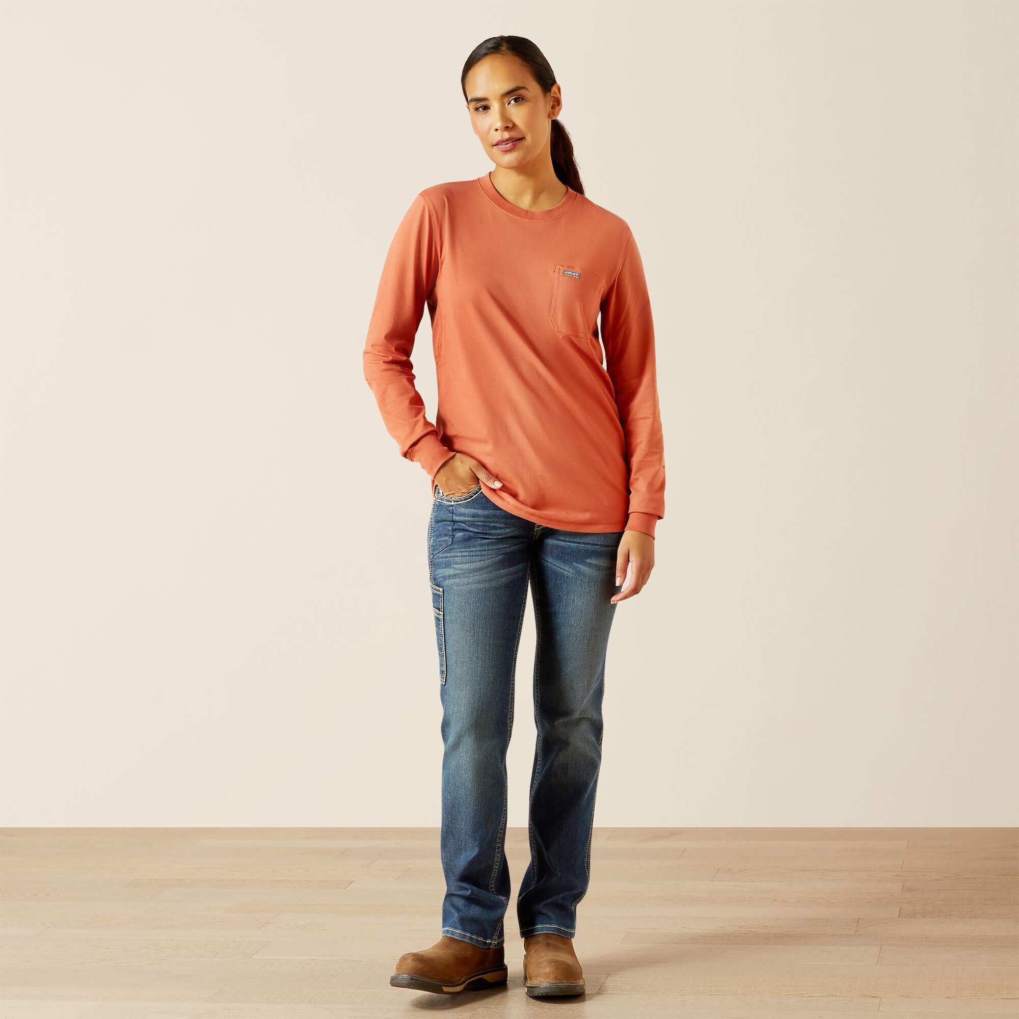 Rebar Workman Logo T-Shirt Women - ARAGON/BARN RED