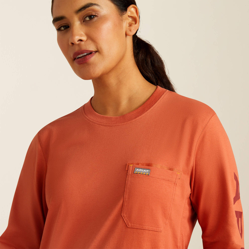 Rebar Workman Logo T-Shirt Women - ARAGON/BARN RED