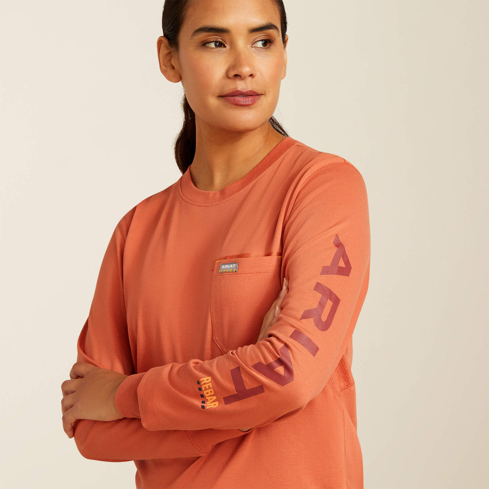 Rebar Workman Logo T-Shirt Women - ARAGON/BARN RED