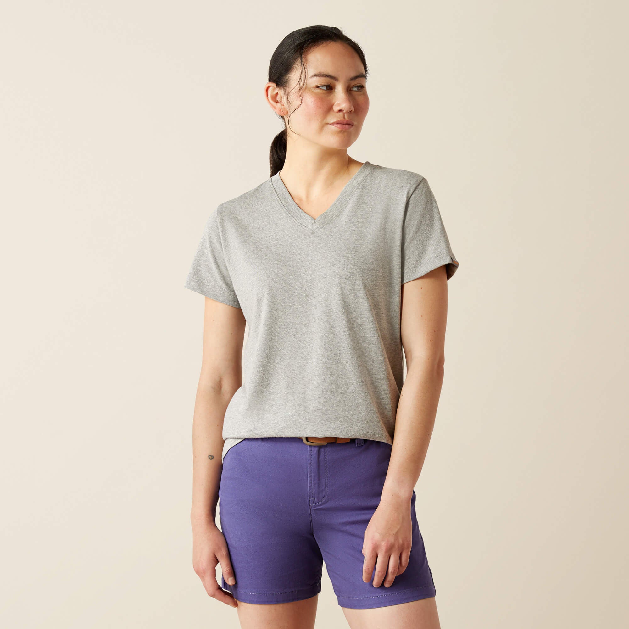 Rebar Cotton Strong Standard V-Neck T-Shirt Women - HEATHER GREY