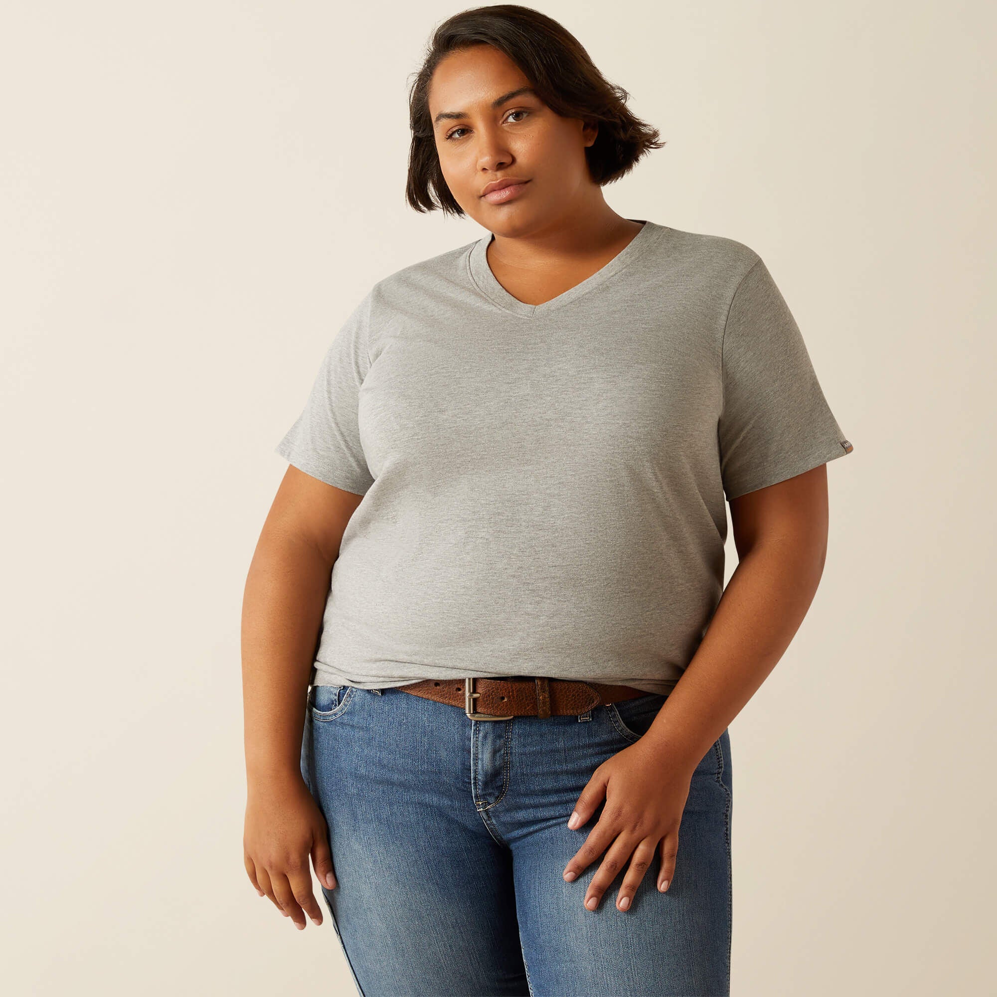 Rebar Cotton Strong Standard V-Neck T-Shirt Women - HEATHER GREY