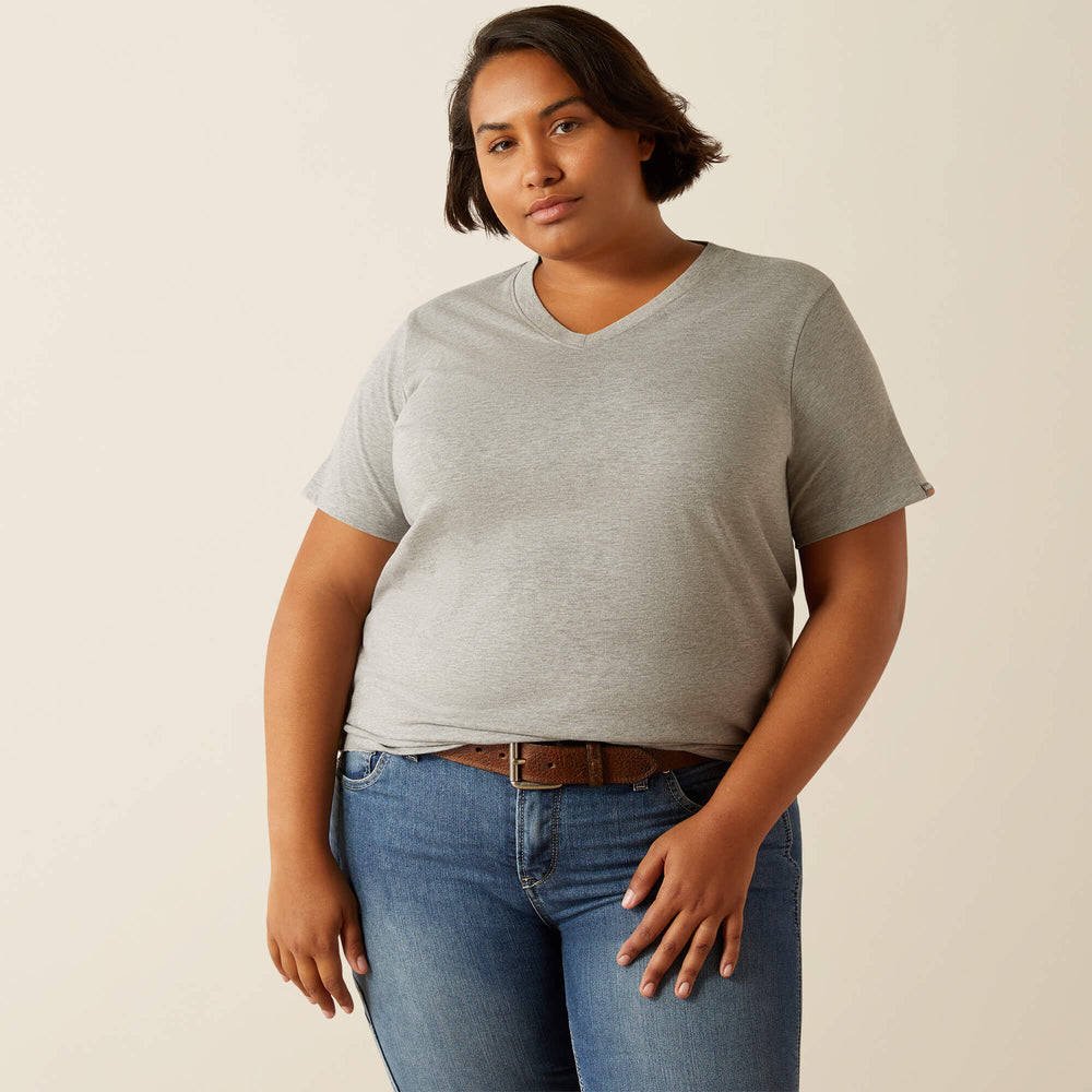 Rebar Cotton Strong Standard V-Neck T-Shirt Women - HEATHER GREY