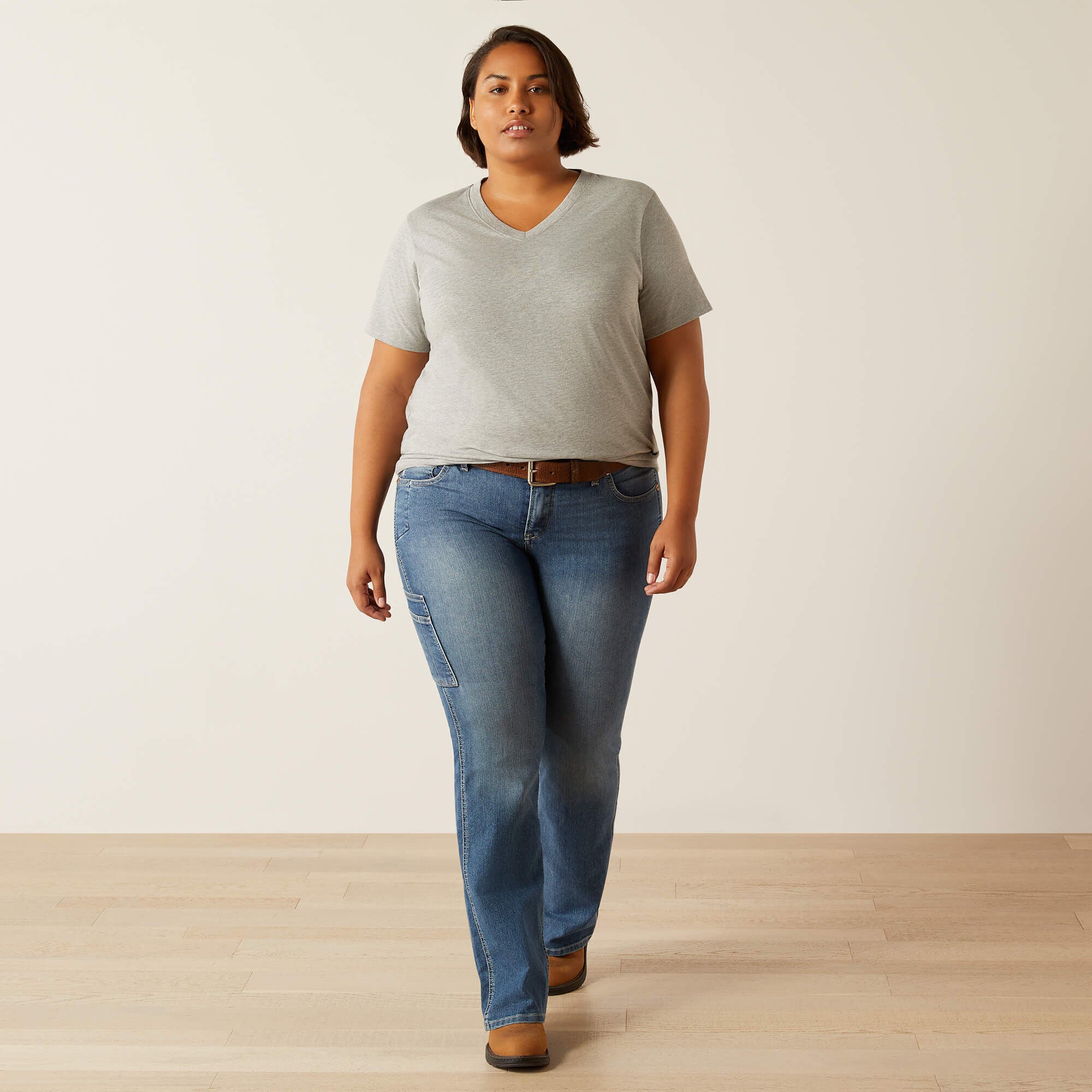 Rebar Cotton Strong Standard V-Neck T-Shirt Women - HEATHER GREY