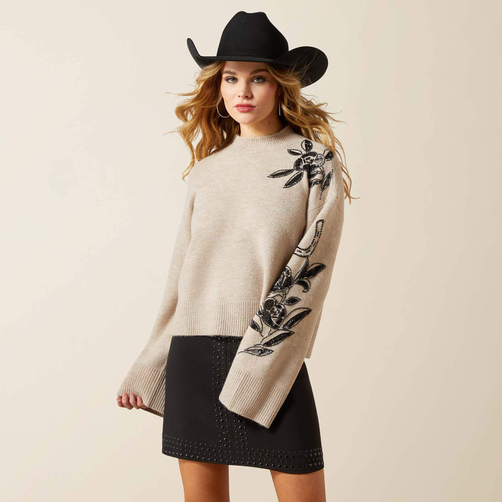 All In Embellished Sweater Women - OATMEAL HEATHER