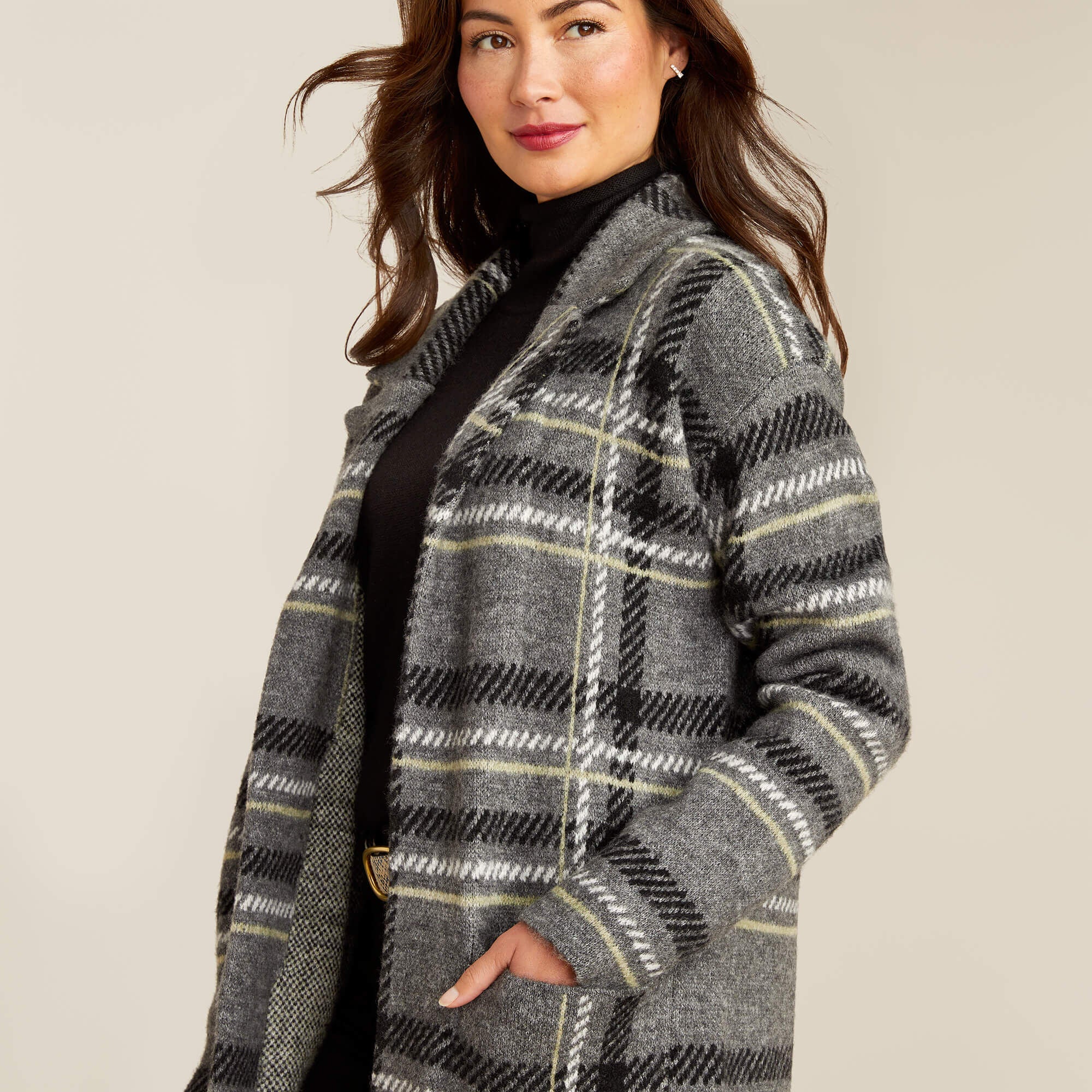 Ballston Cardigan Women - CHARCOAL PLAID