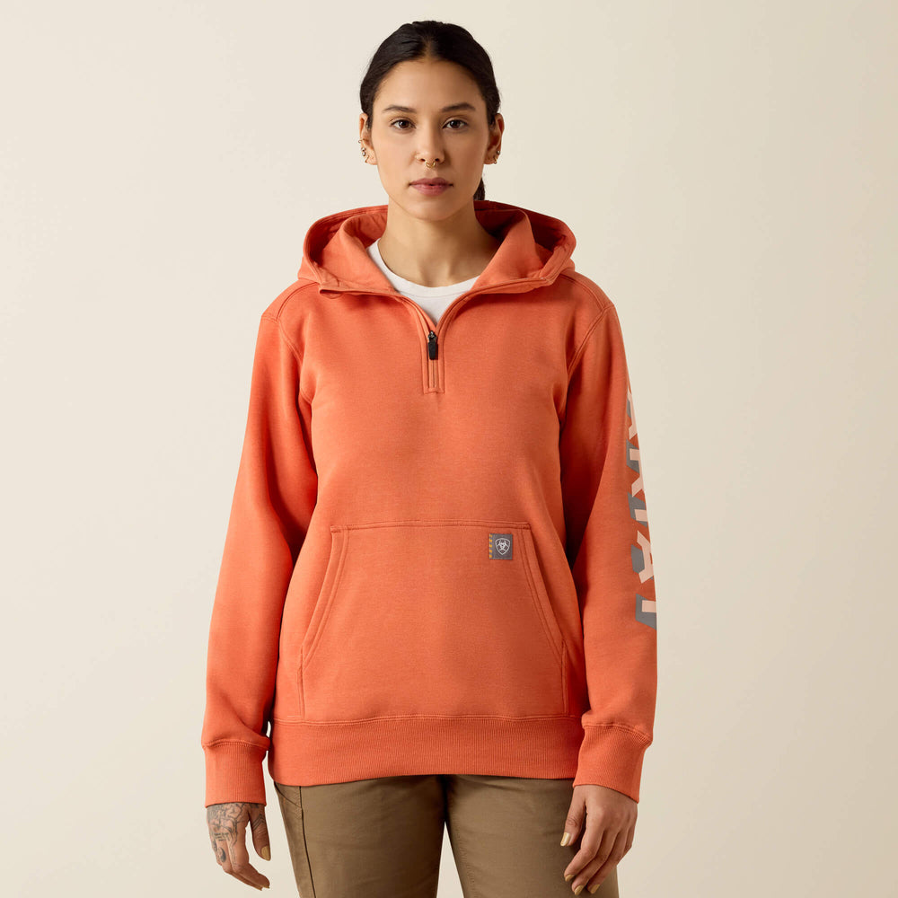 Rebar Lightweight Logo 1/2 Zip Hoodie Women - LANGUNISTO HEATHER/TROPICAL PEACH