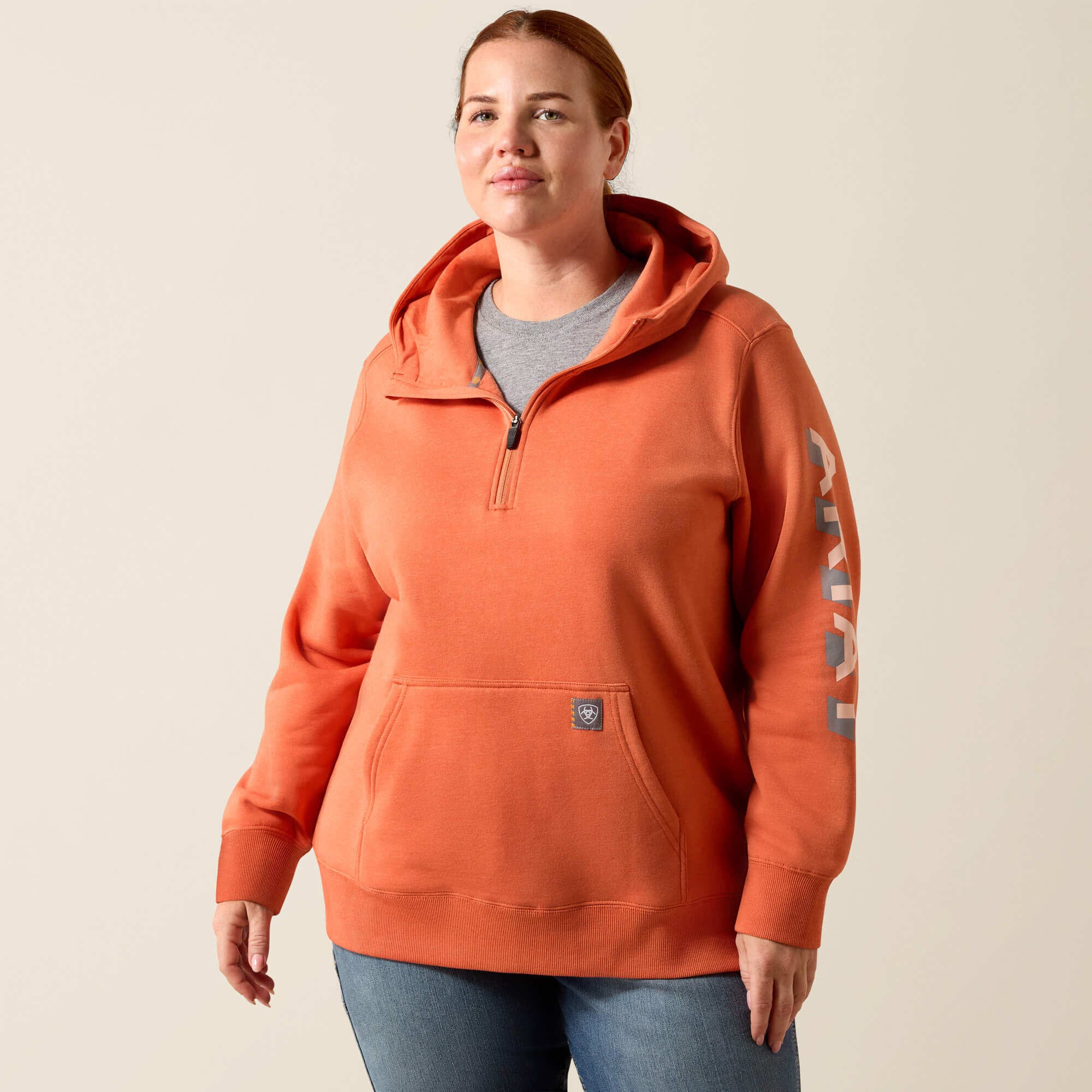 Rebar Lightweight Logo 1/2 Zip Hoodie Women - LANGUNISTO HEATHER/TROPICAL PEACH