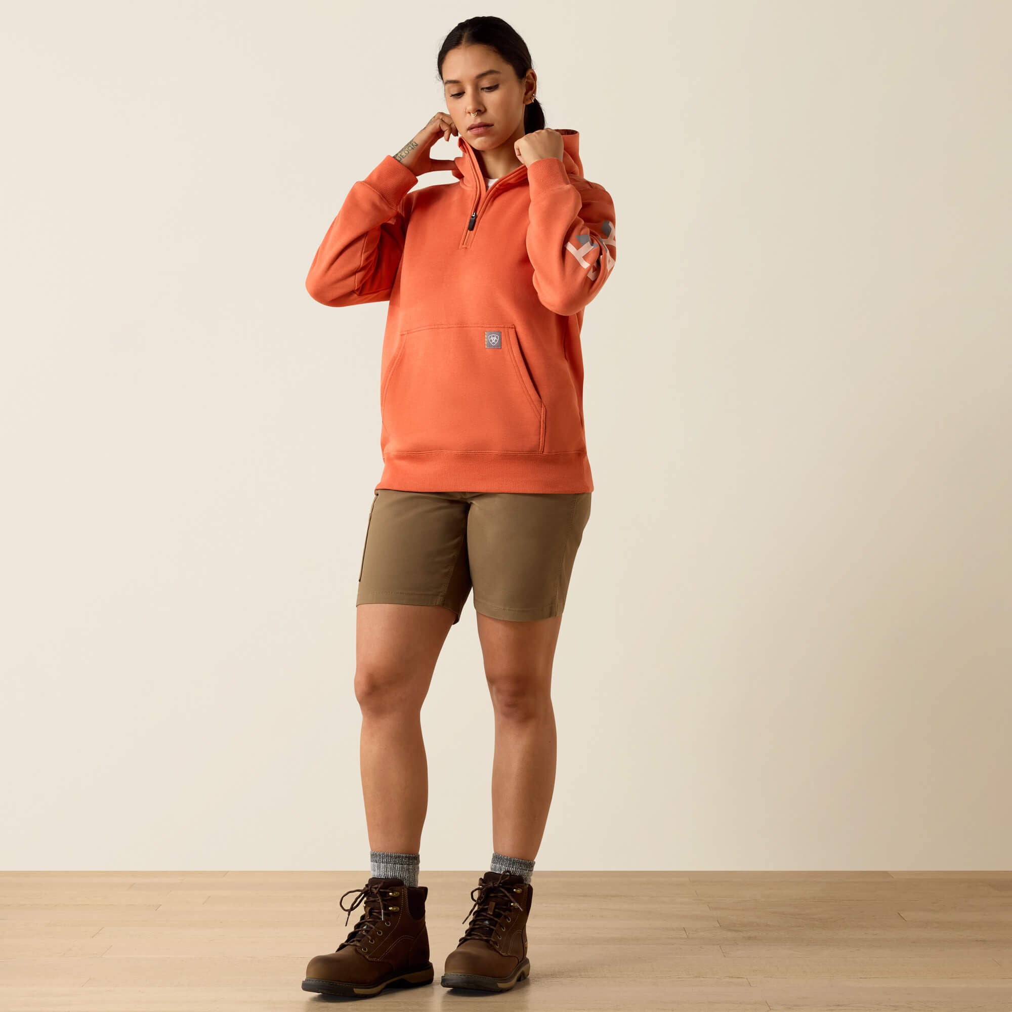 Rebar Lightweight Logo 1/2 Zip Hoodie Women - LANGUNISTO HEATHER/TROPICAL PEACH