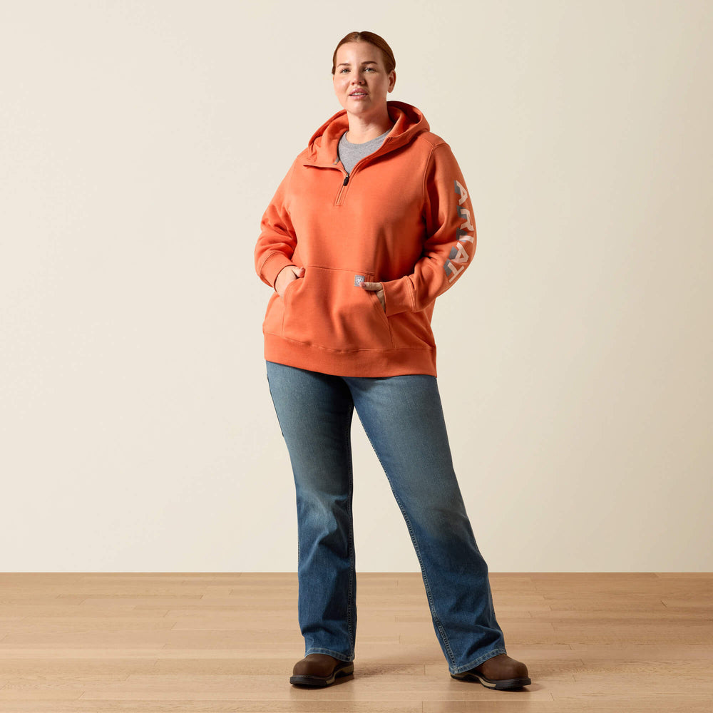 Rebar Lightweight Logo 1/2 Zip Hoodie Women - LANGUNISTO HEATHER/TROPICAL PEACH