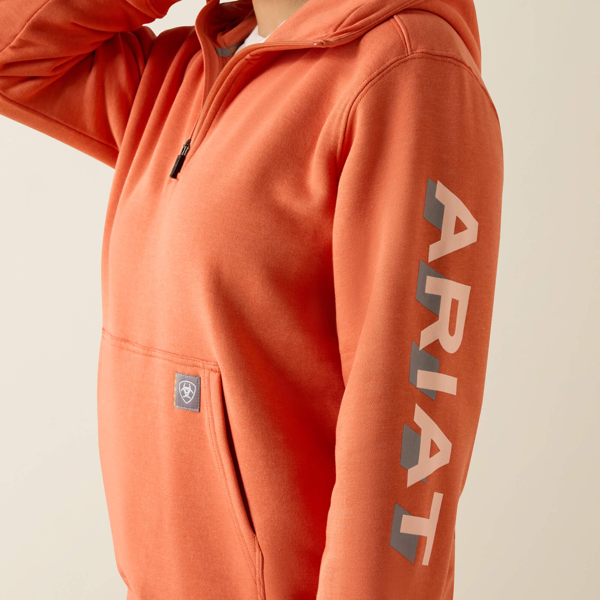 Rebar Lightweight Logo 1/2 Zip Hoodie Women - LANGUNISTO HEATHER/TROPICAL PEACH