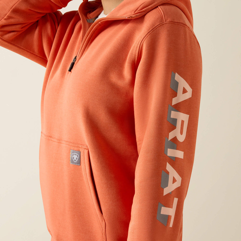 Rebar Lightweight Logo 1/2 Zip Hoodie Women - LANGUNISTO HEATHER/TROPICAL PEACH