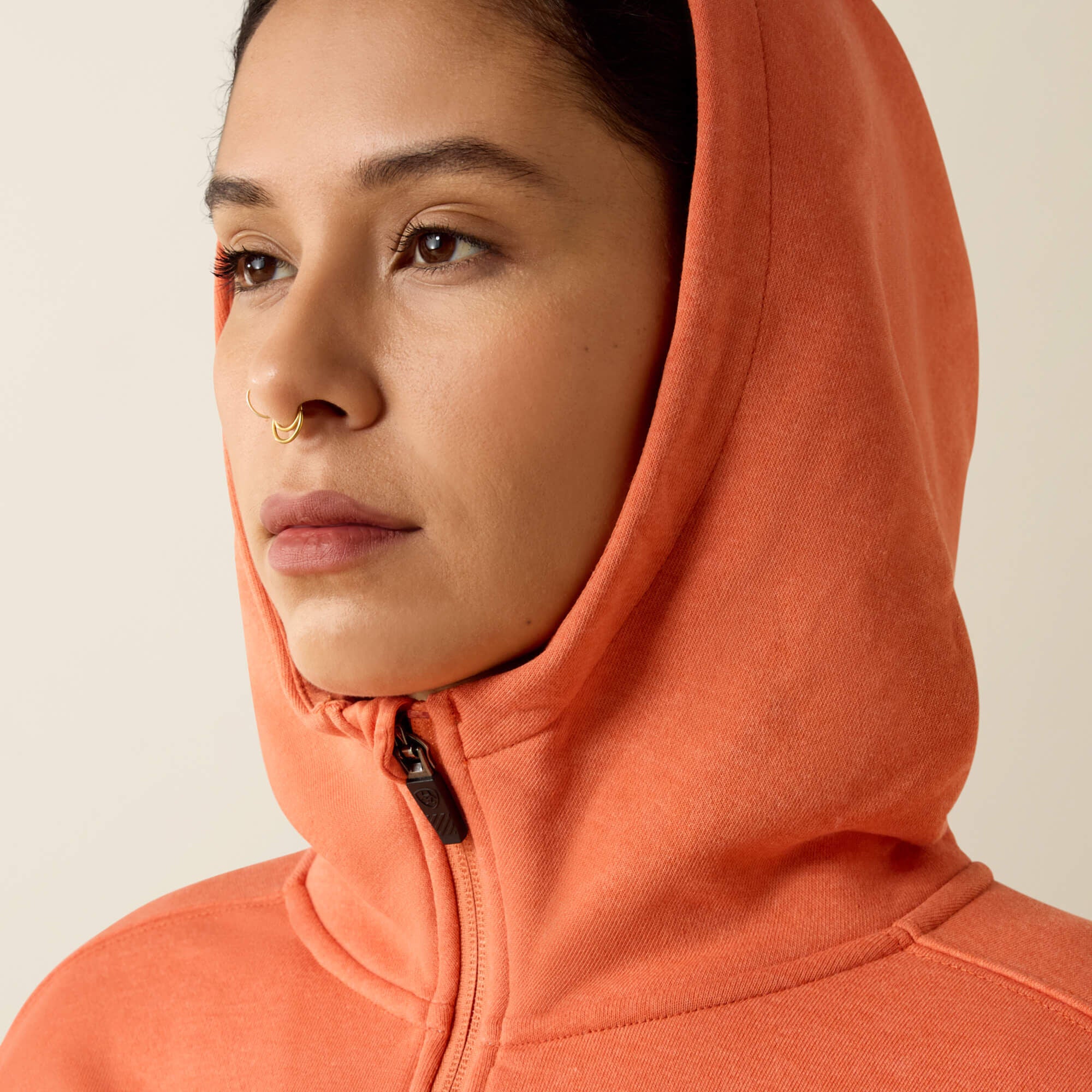 Rebar Lightweight Logo 1/2 Zip Hoodie Women - LANGUNISTO HEATHER/TROPICAL PEACH