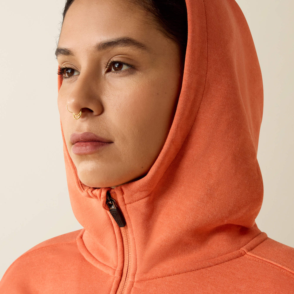 Rebar Lightweight Logo 1/2 Zip Hoodie Women - LANGUNISTO HEATHER/TROPICAL PEACH