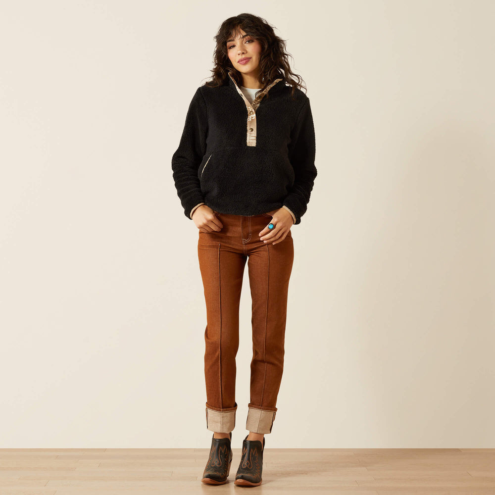 Berber Snap Front Sweatshirt Women - BLACK