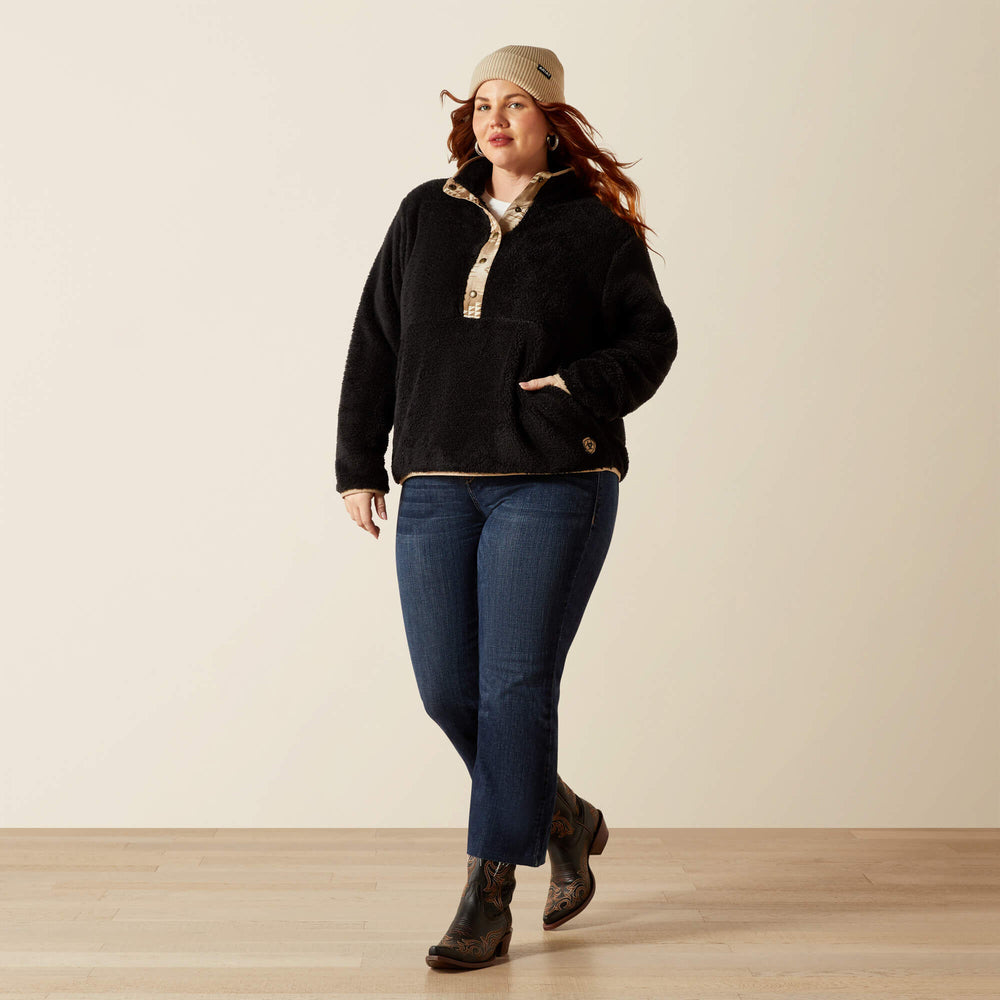 Berber Snap Front Sweatshirt Women - BLACK