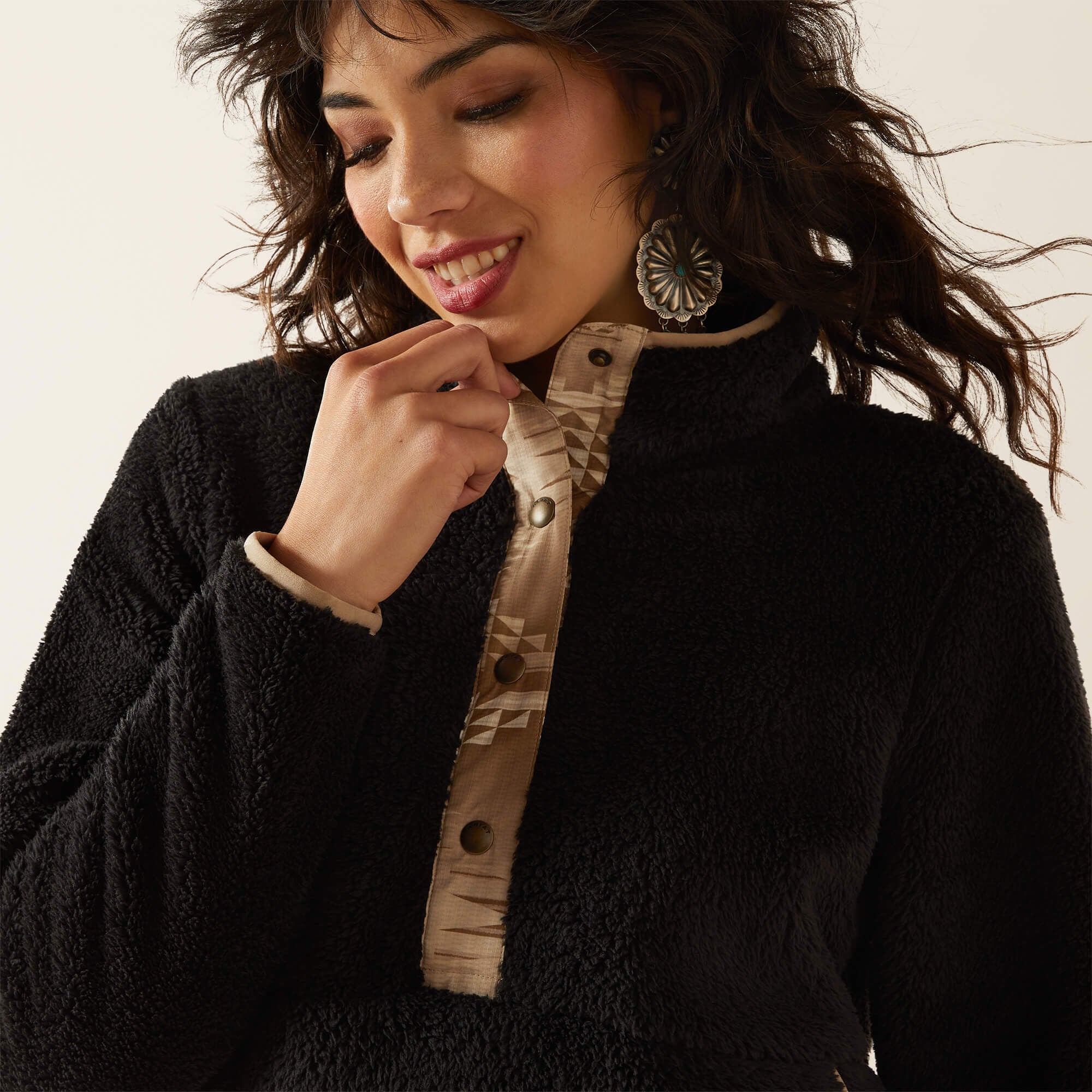 Berber Snap Front Sweatshirt Women - BLACK