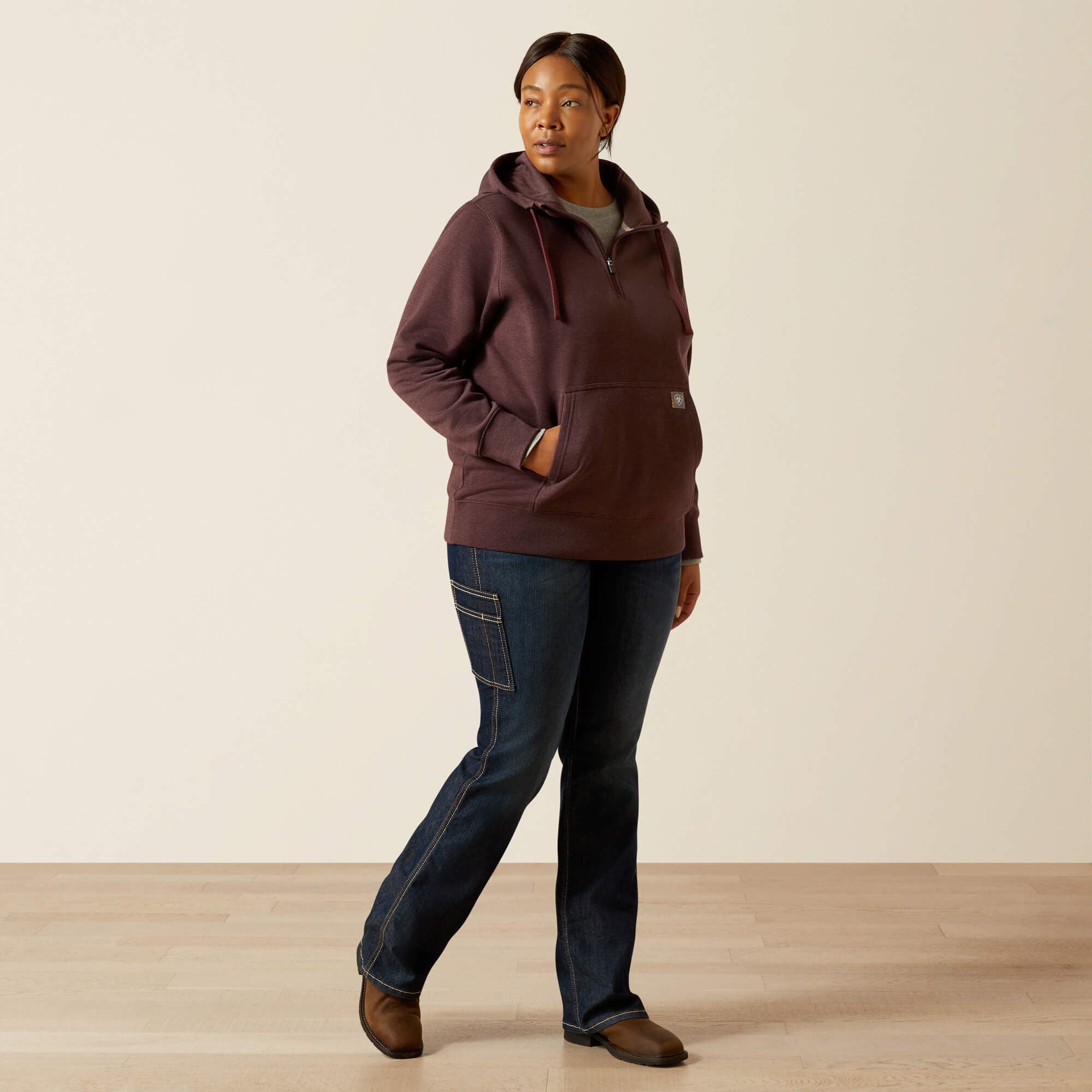 Rebar Skill Set 1/2 Zip Hoodie Women - FUDGE HEATHER