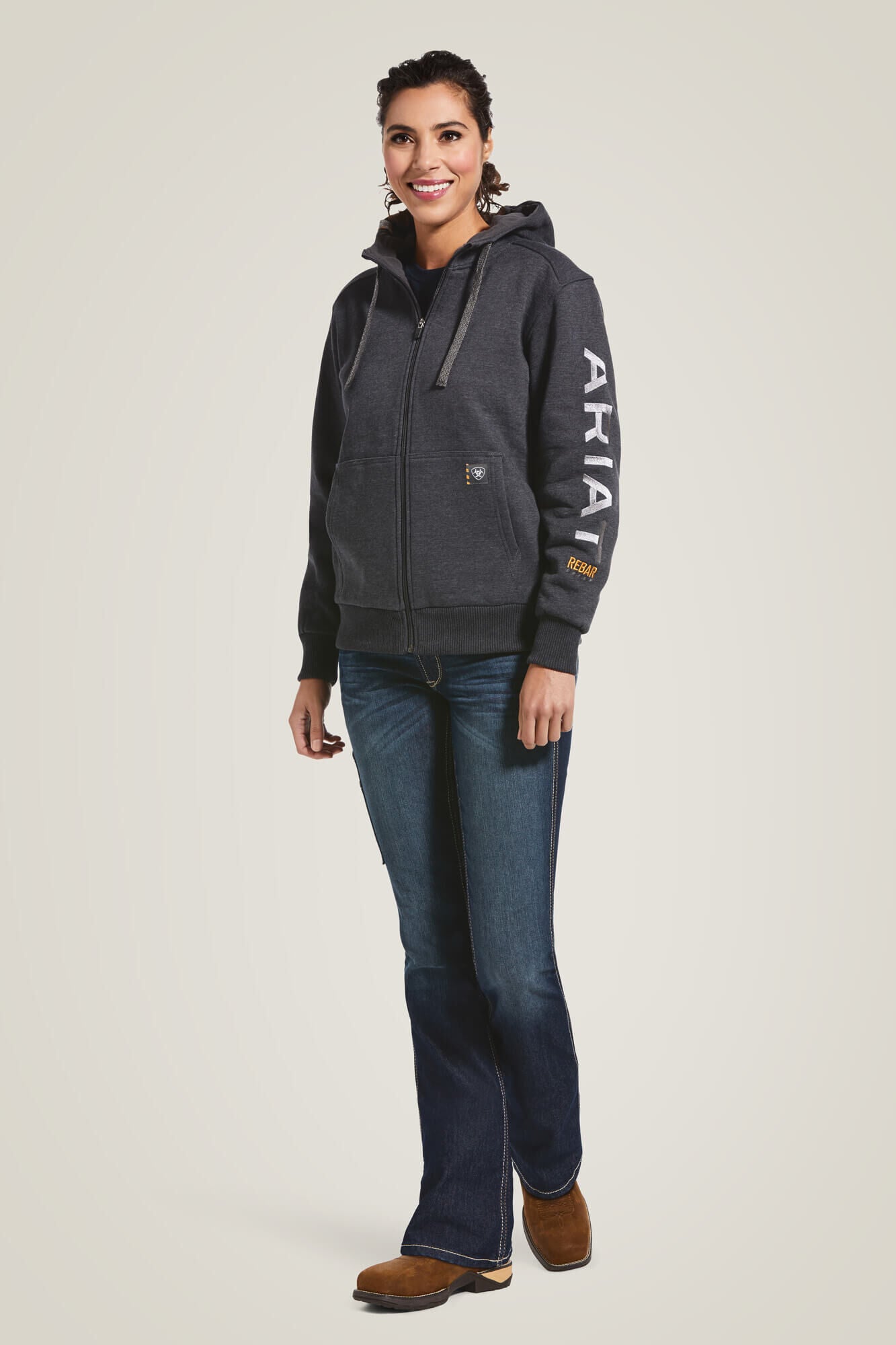 Rebar All-Weather Full Zip Hoodie Women - CHARCOAL HEATHER