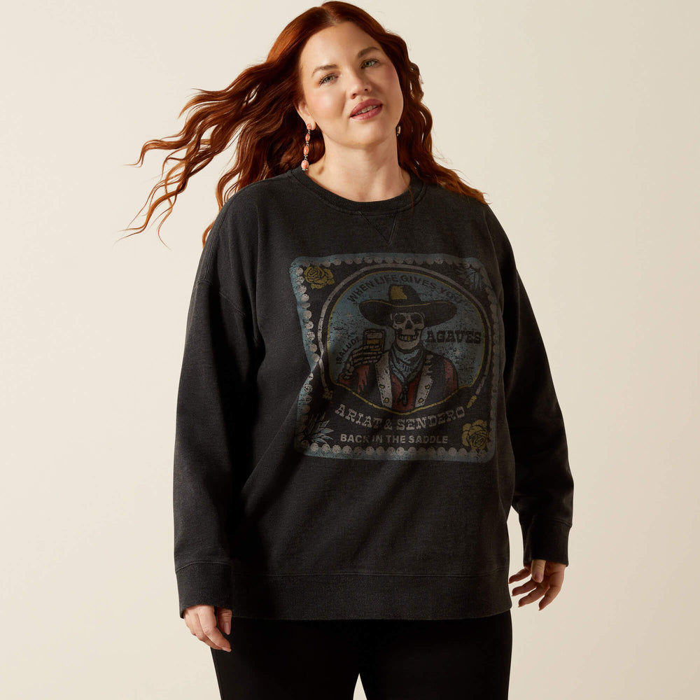 Oversize Sendero When Life Gives You Agaves Sweatshirt Women - BLACK MINERAL WASH
