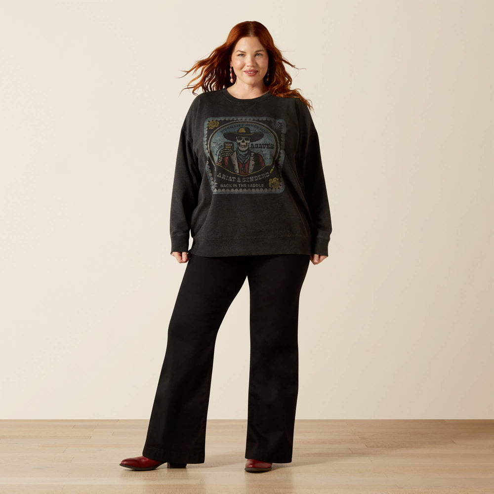 Oversize Sendero When Life Gives You Agaves Sweatshirt Women - BLACK MINERAL WASH