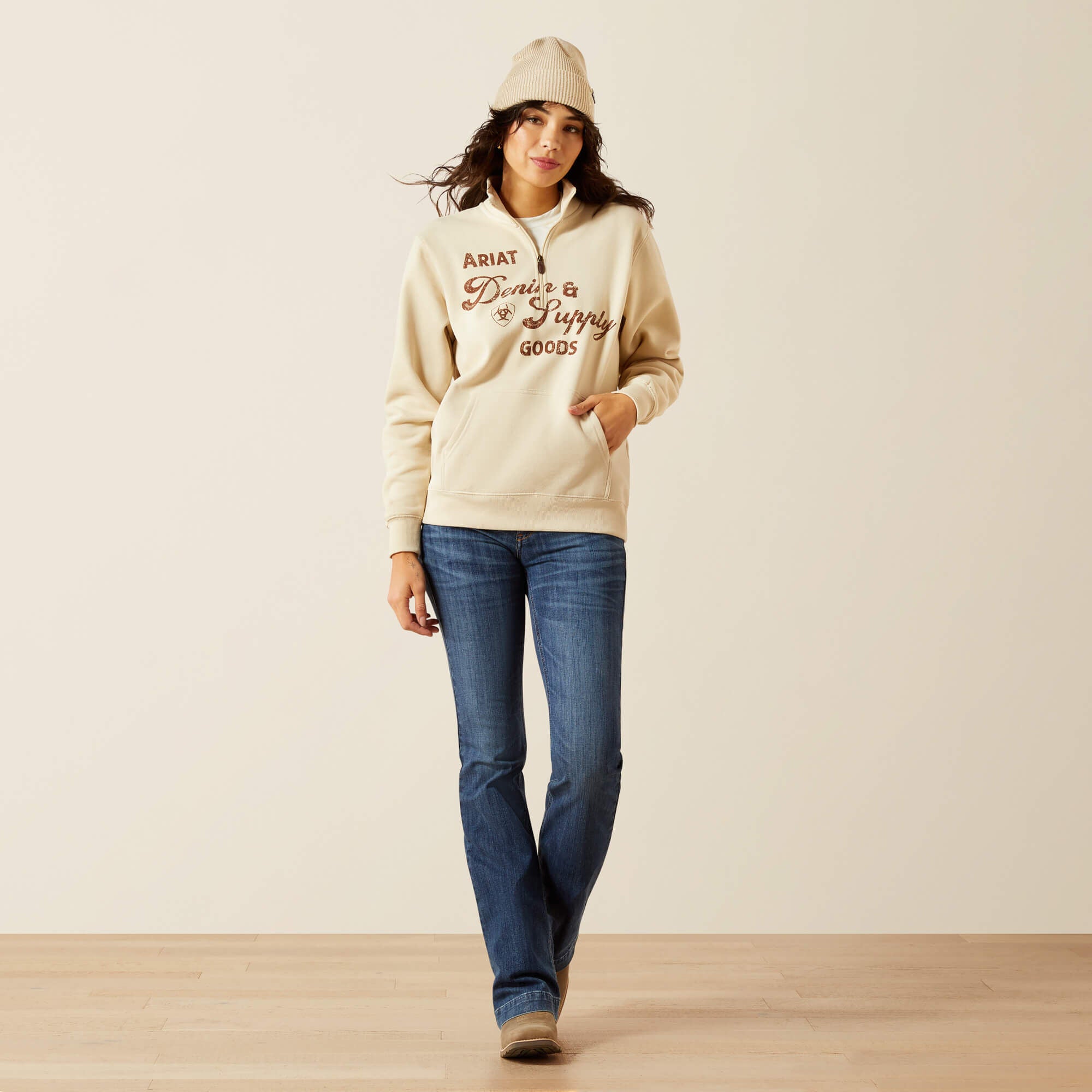 Denim and Supply 1/2 Zip Sweatshirt Women - OYSTER GREY