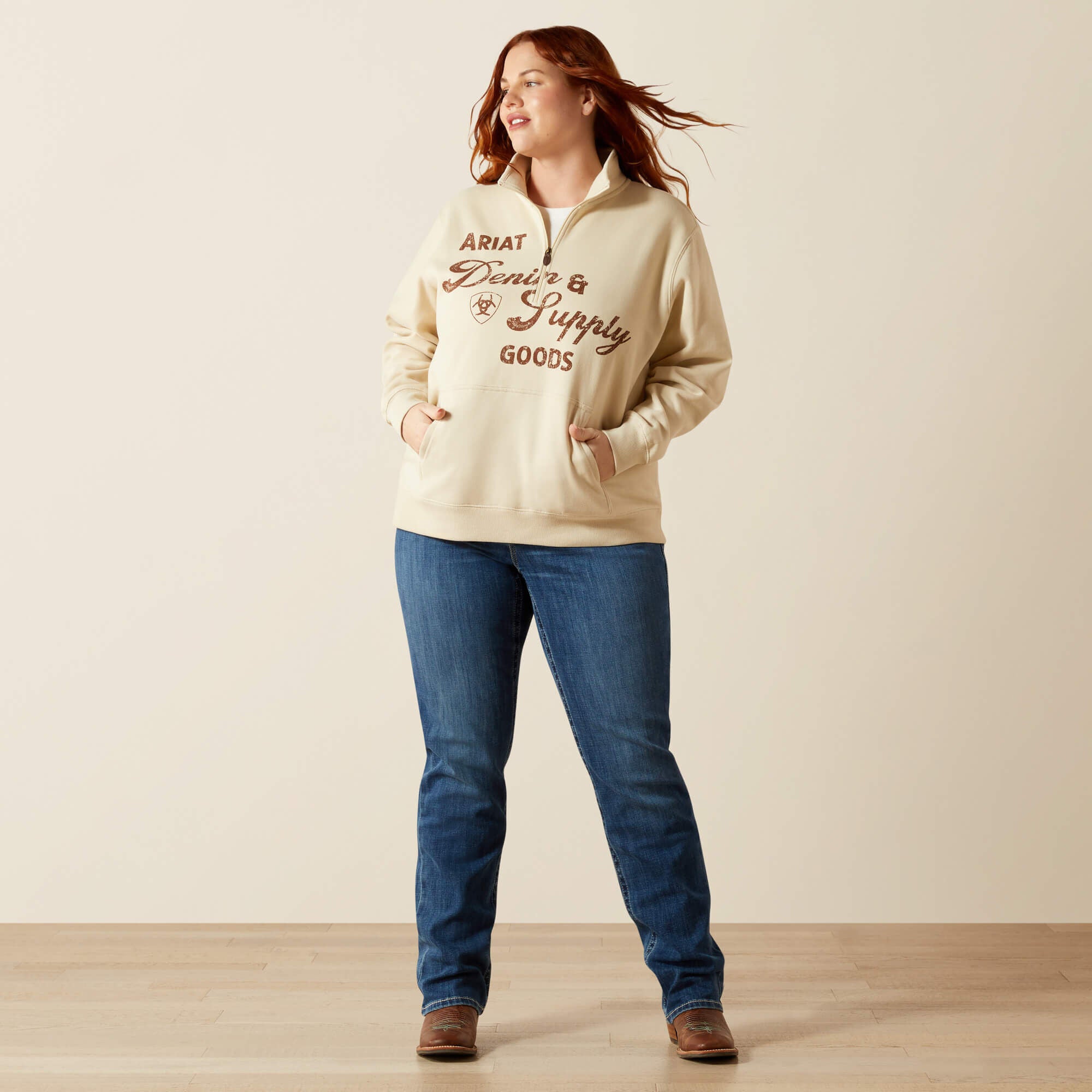 Denim and Supply 1/2 Zip Sweatshirt Women - OYSTER GREY