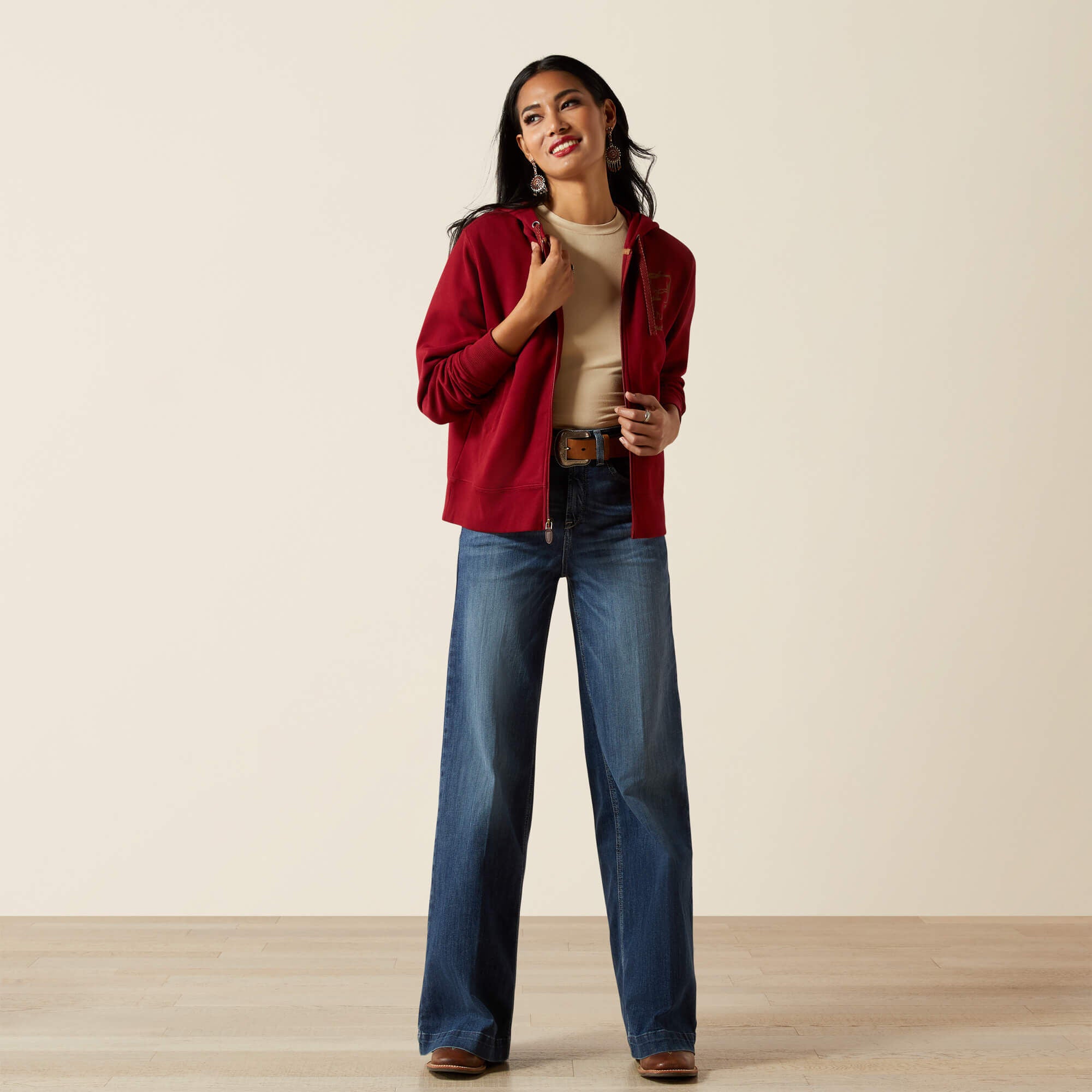Stitched Full Zip Hoodie Women - BIKING RED