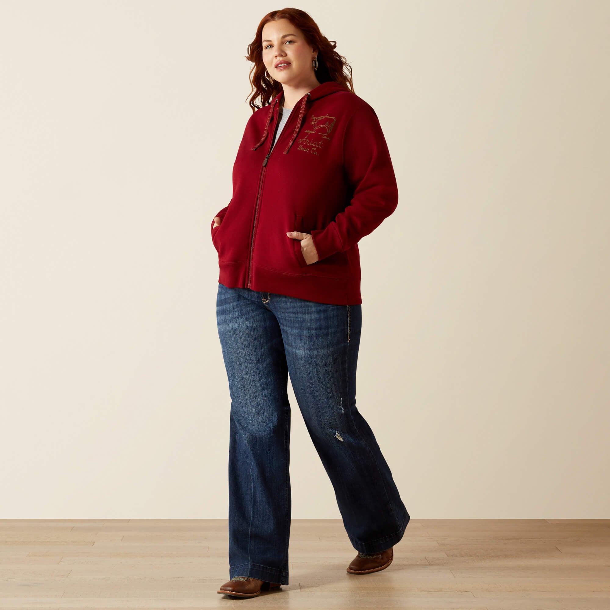 Stitched Full Zip Hoodie Women - BIKING RED