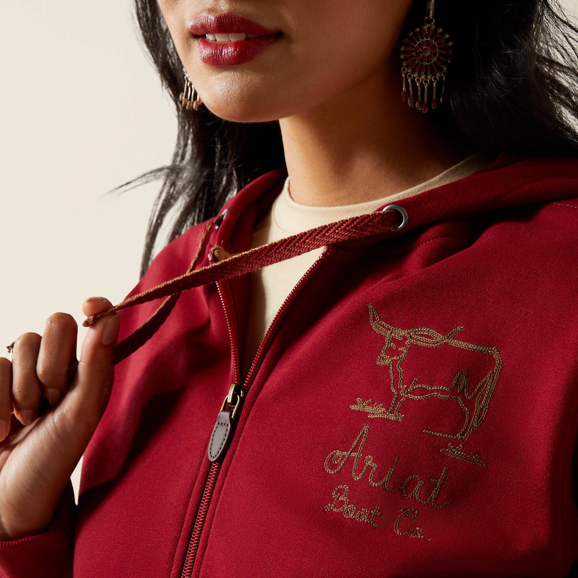 Stitched Full Zip Hoodie Women - BIKING RED