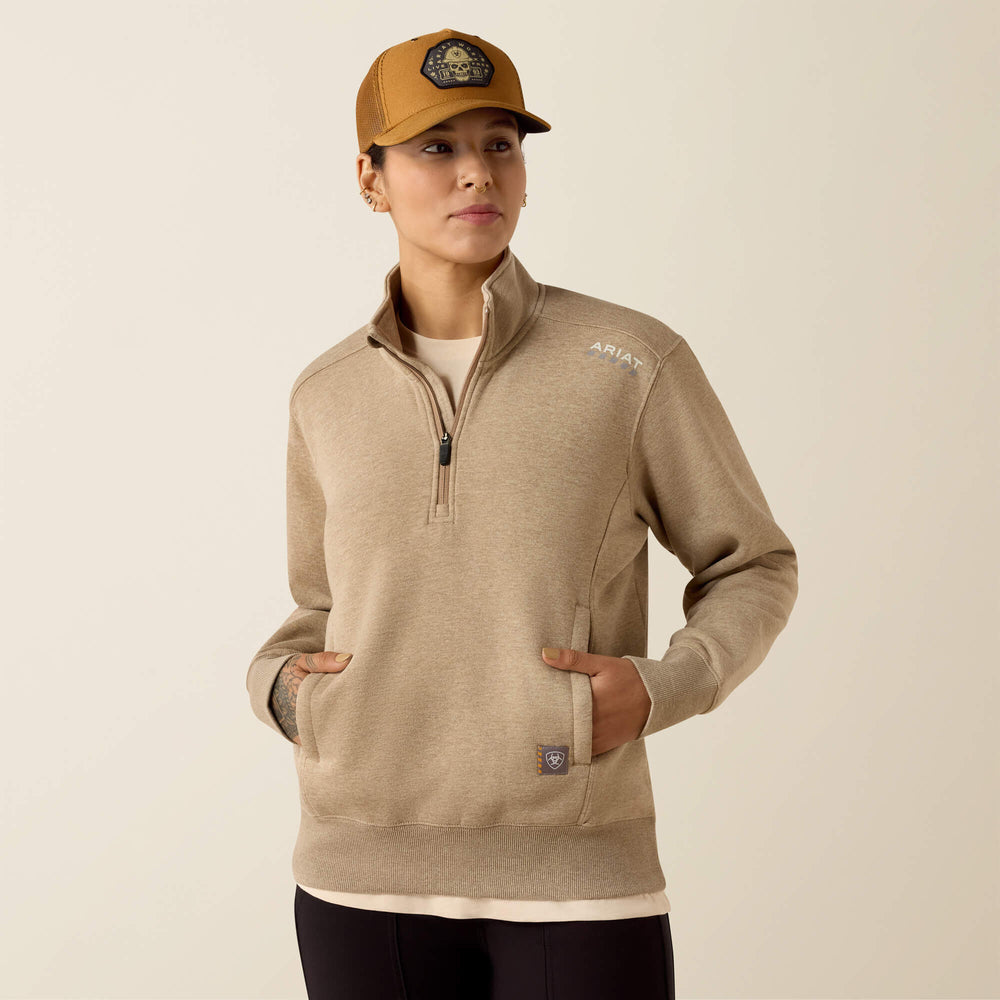 Rebar Lightweight Mock 1/2 Zip Sweatshirt Women - OATMEAL HEATHER