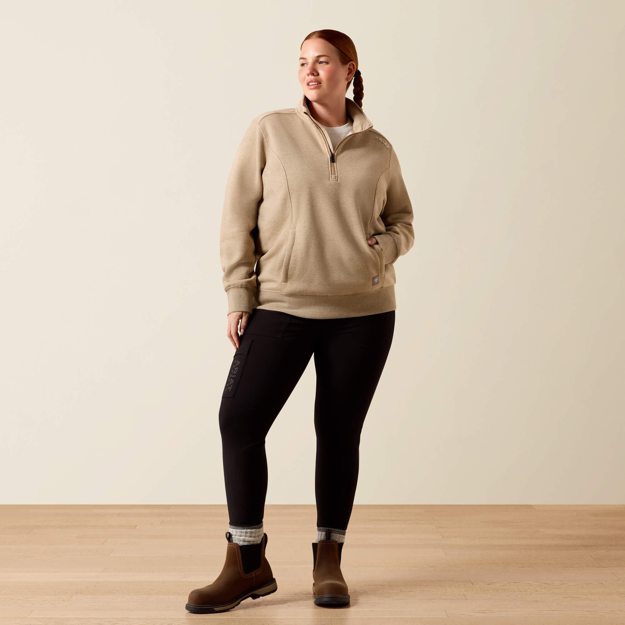 Rebar Lightweight Mock 1/2 Zip Sweatshirt Women - OATMEAL HEATHER