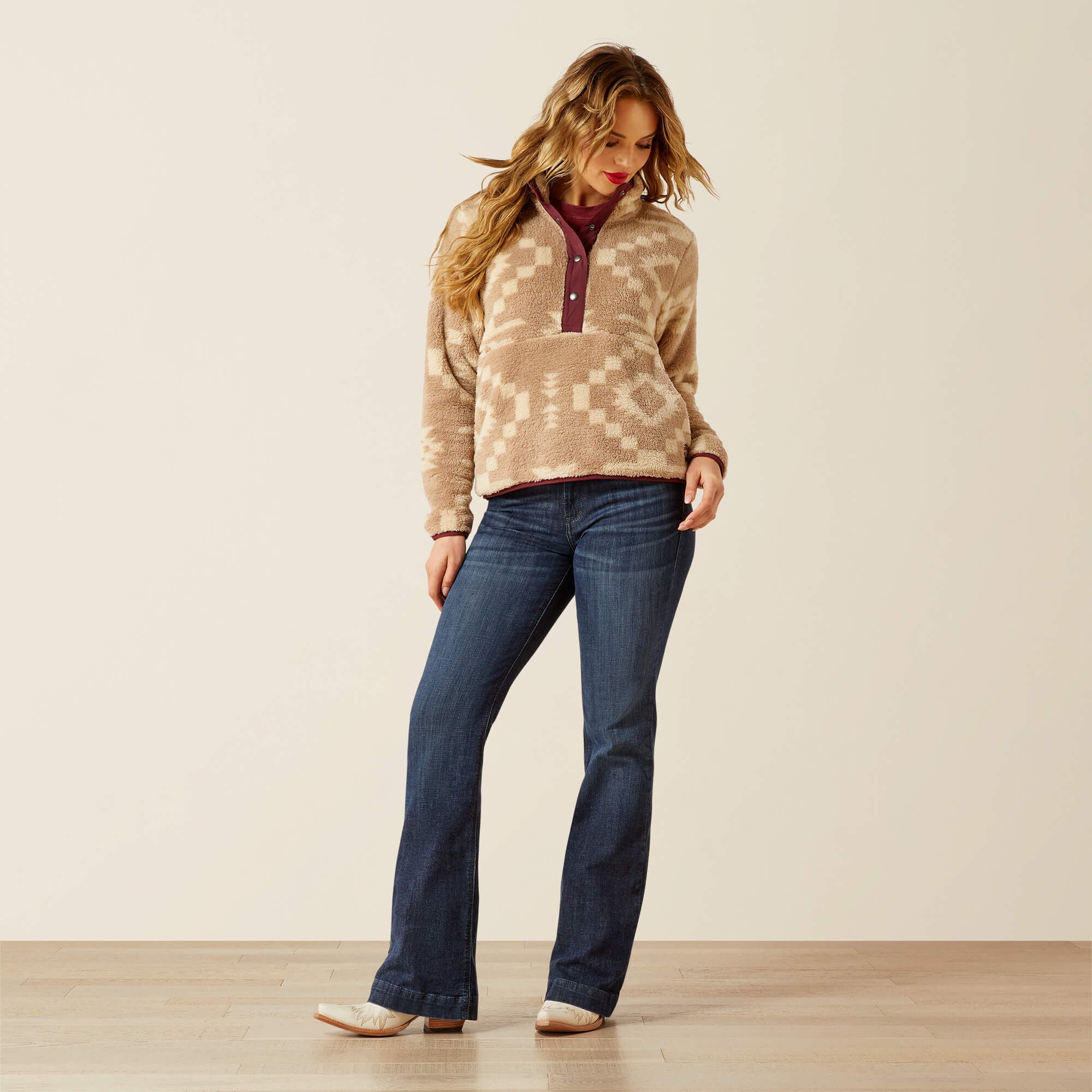 Berber Snap Front Sweatshirt Women - LONE RIDGE PRINT