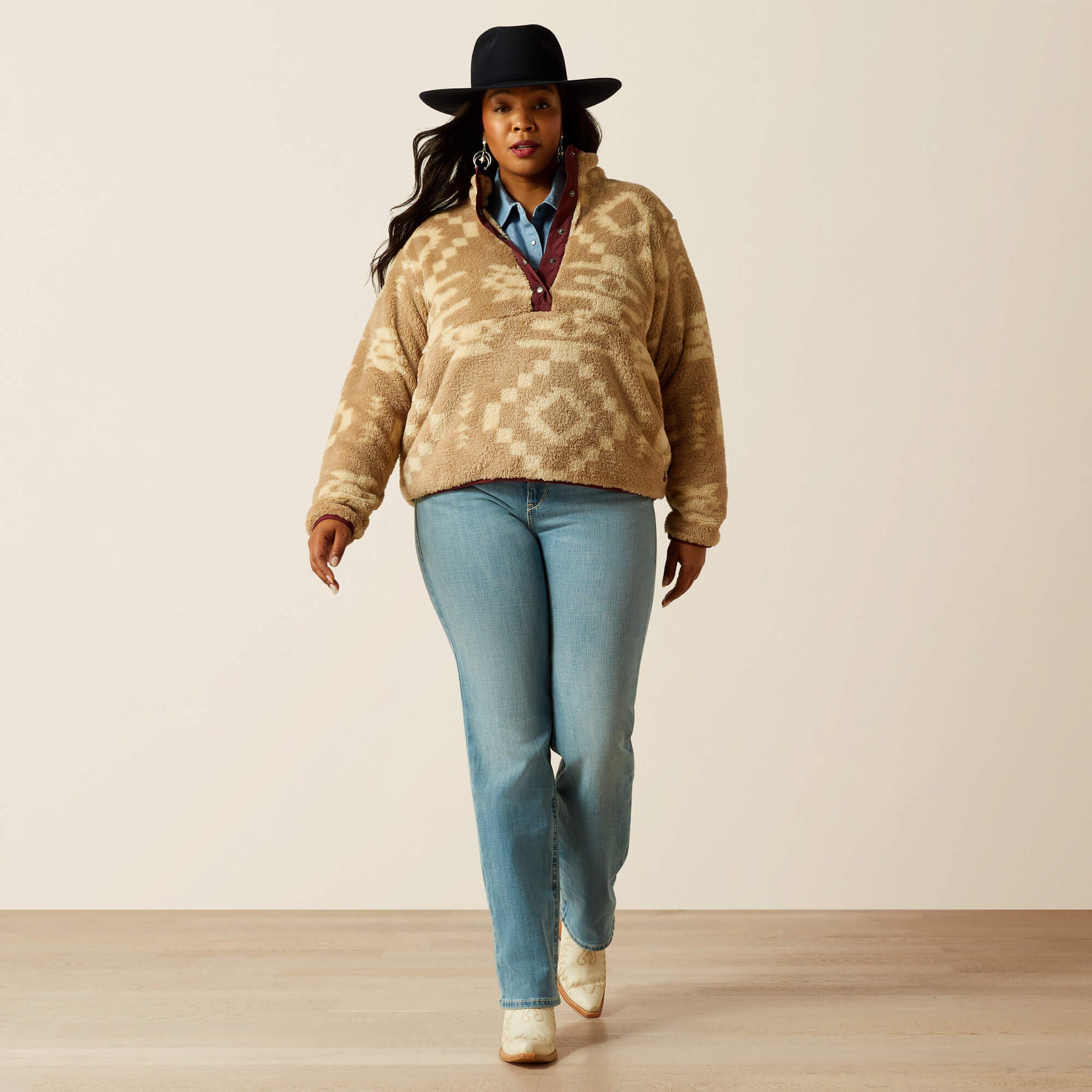 Berber Snap Front Sweatshirt Women - LONE RIDGE PRINT