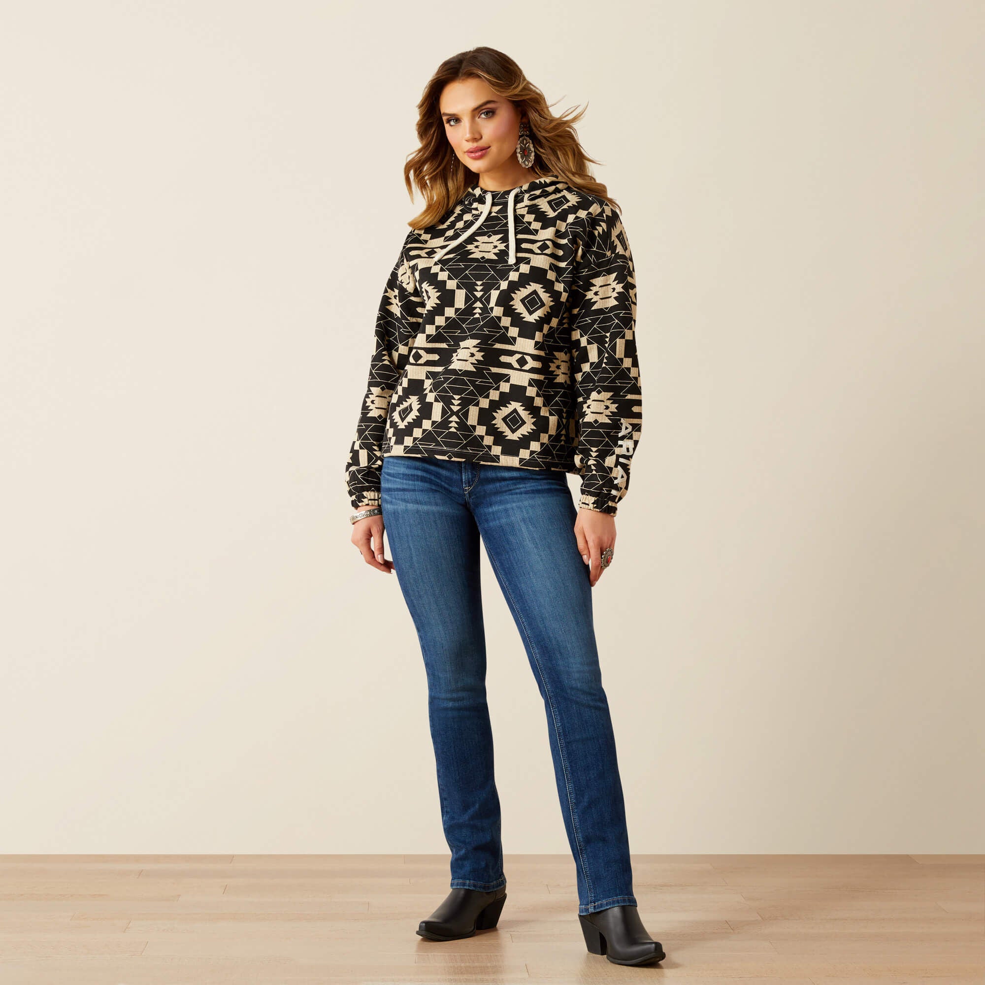 Essential Hoodie Women - BLACK SOUTHWEST PRINT