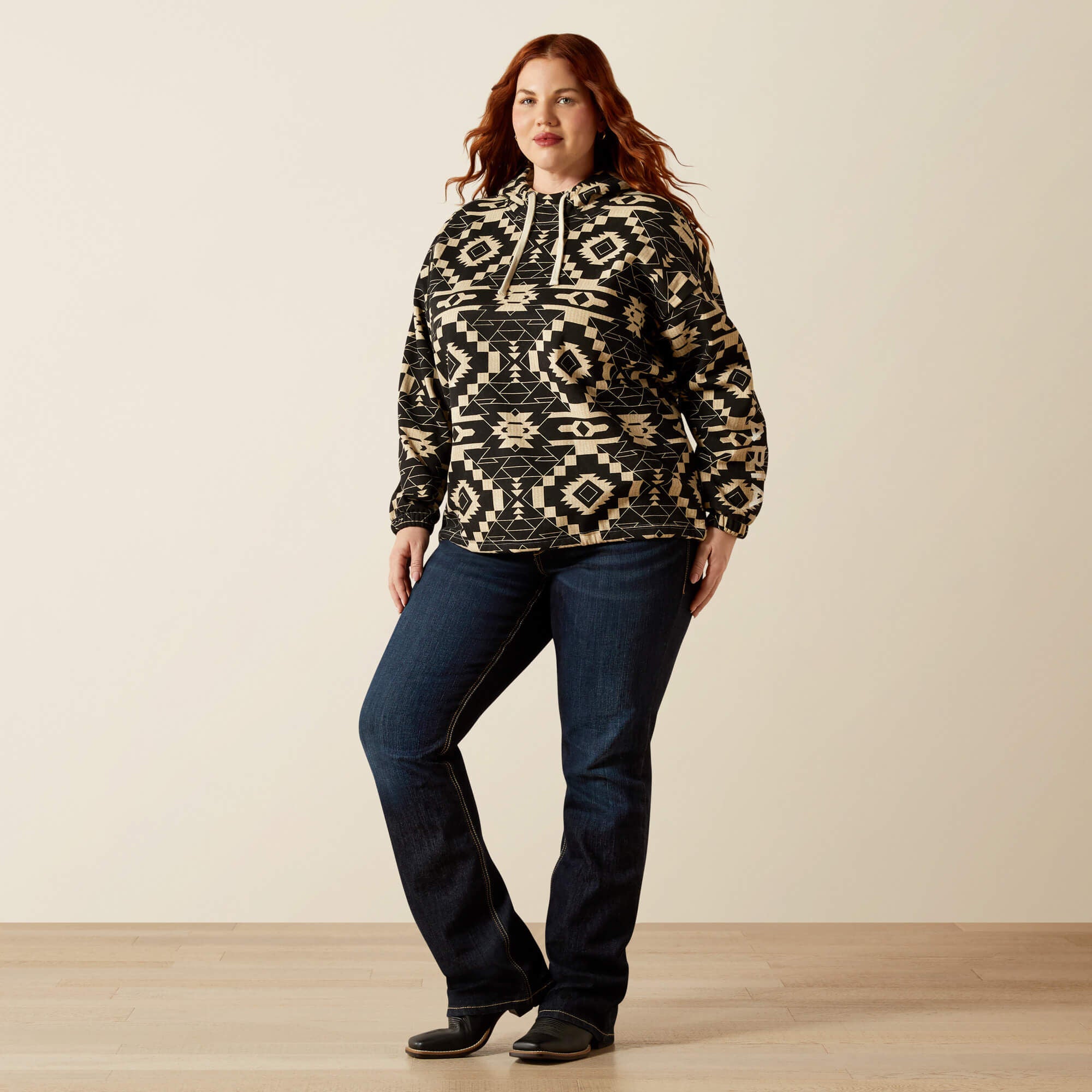 Essential Hoodie Women - BLACK SOUTHWEST PRINT