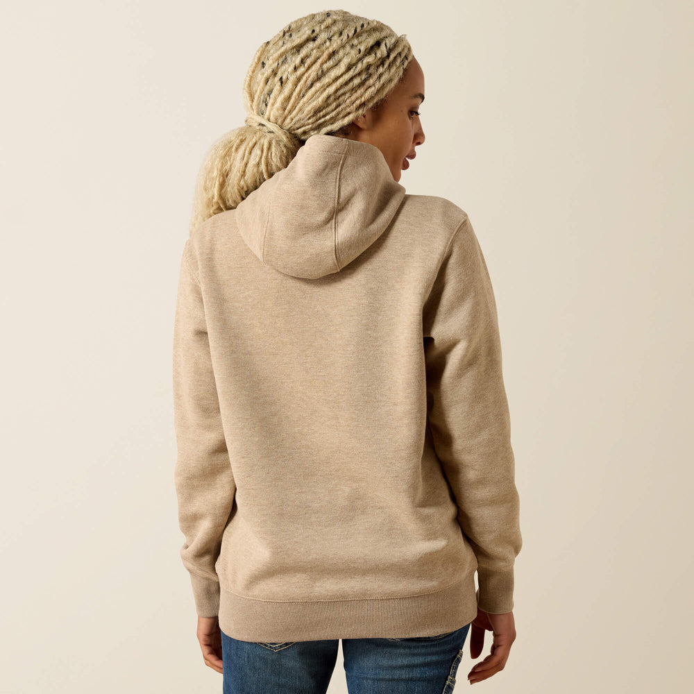 Rebar Lightweight Logo 1/2 Zip Hoodie Women - OATMEAL HEATHER/WHISPER PINK