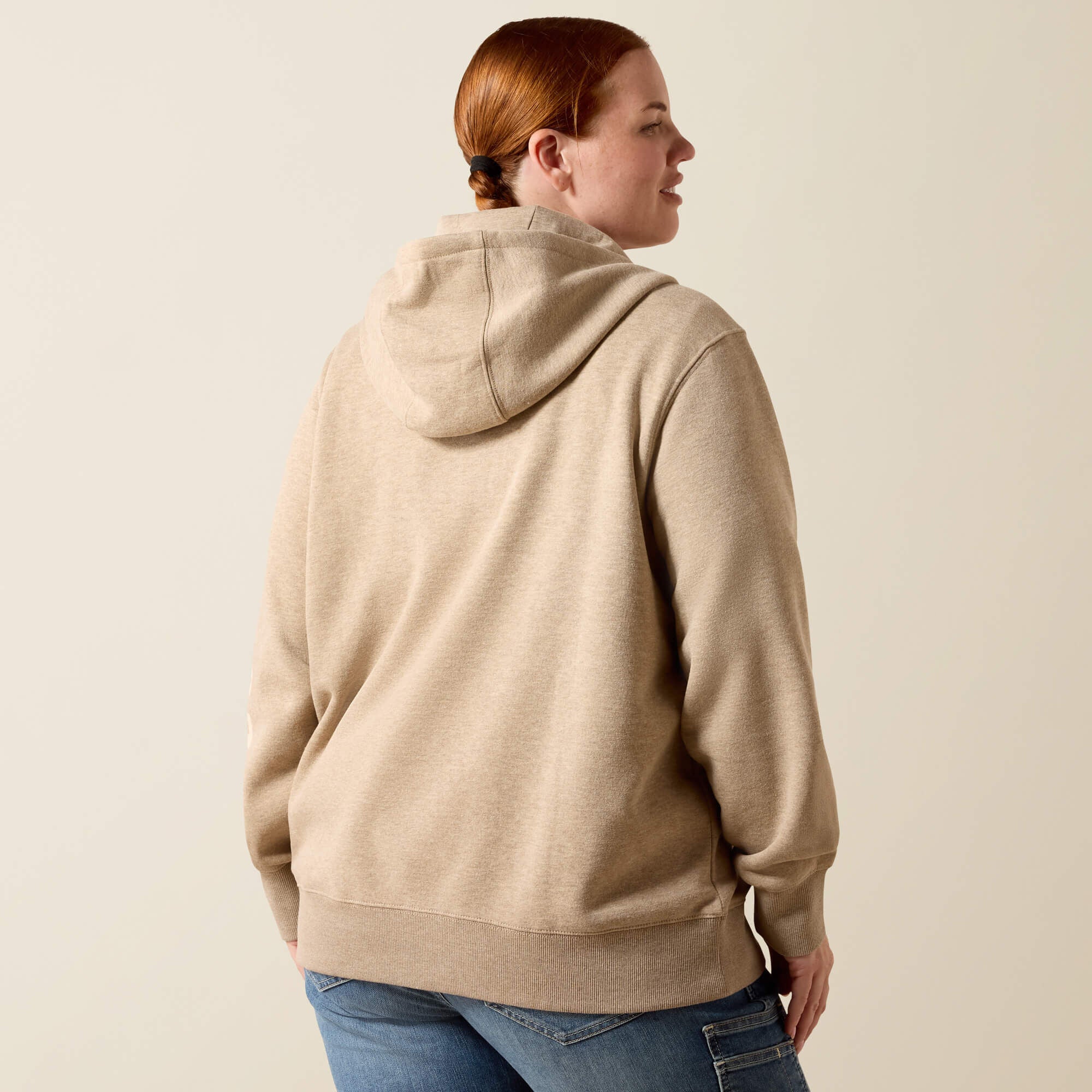 Rebar Lightweight Logo 1/2 Zip Hoodie Women - OATMEAL HEATHER/WHISPER PINK