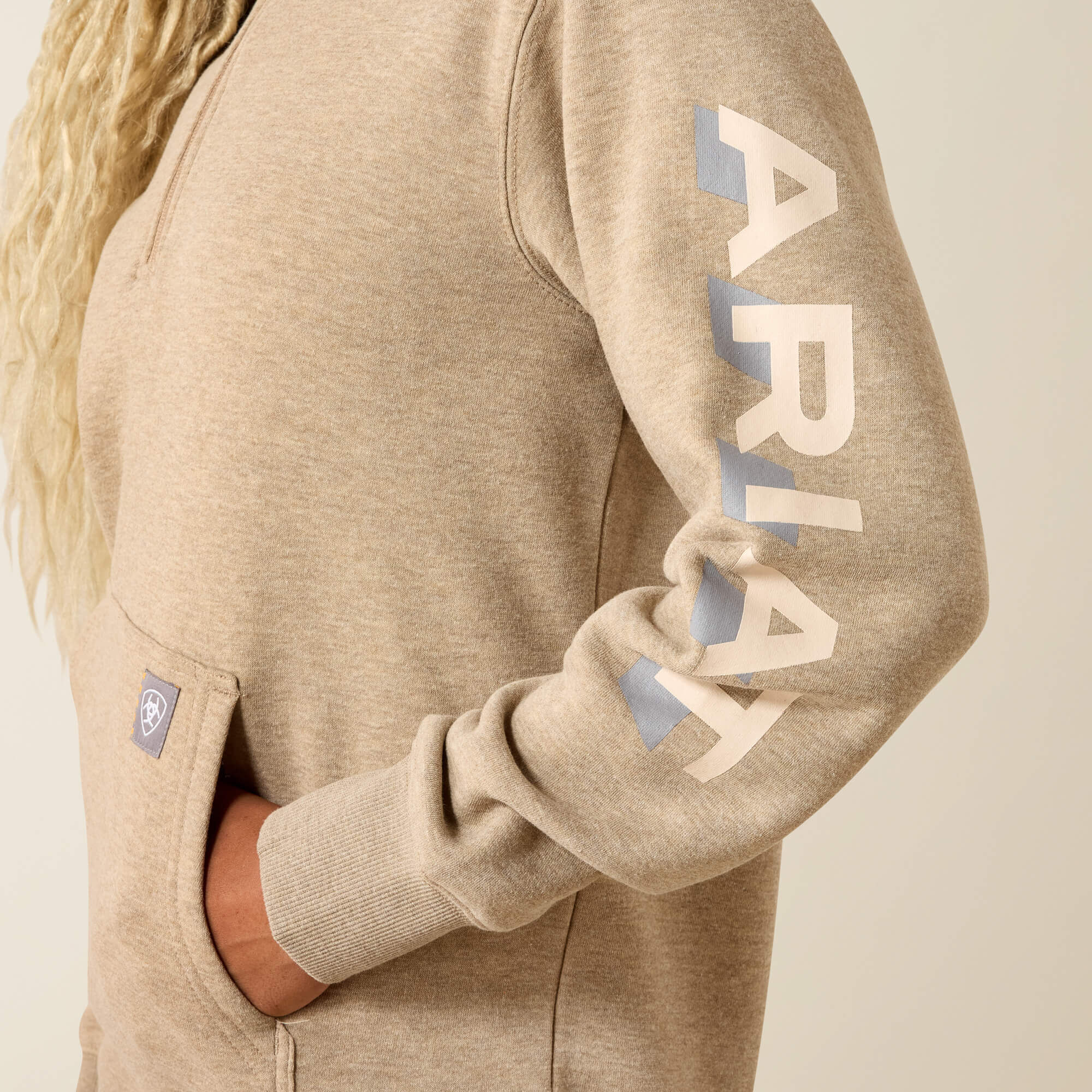 Rebar Lightweight Logo 1/2 Zip Hoodie Women - OATMEAL HEATHER/WHISPER PINK