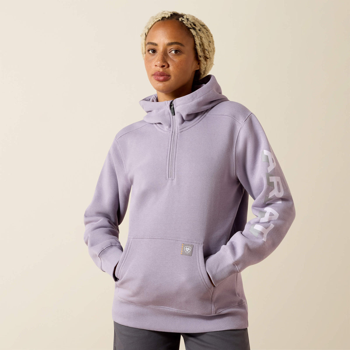 Rebar Lightweight Logo 1/2 Zip Hoodie Women - PURPLE ASH/THISTLE