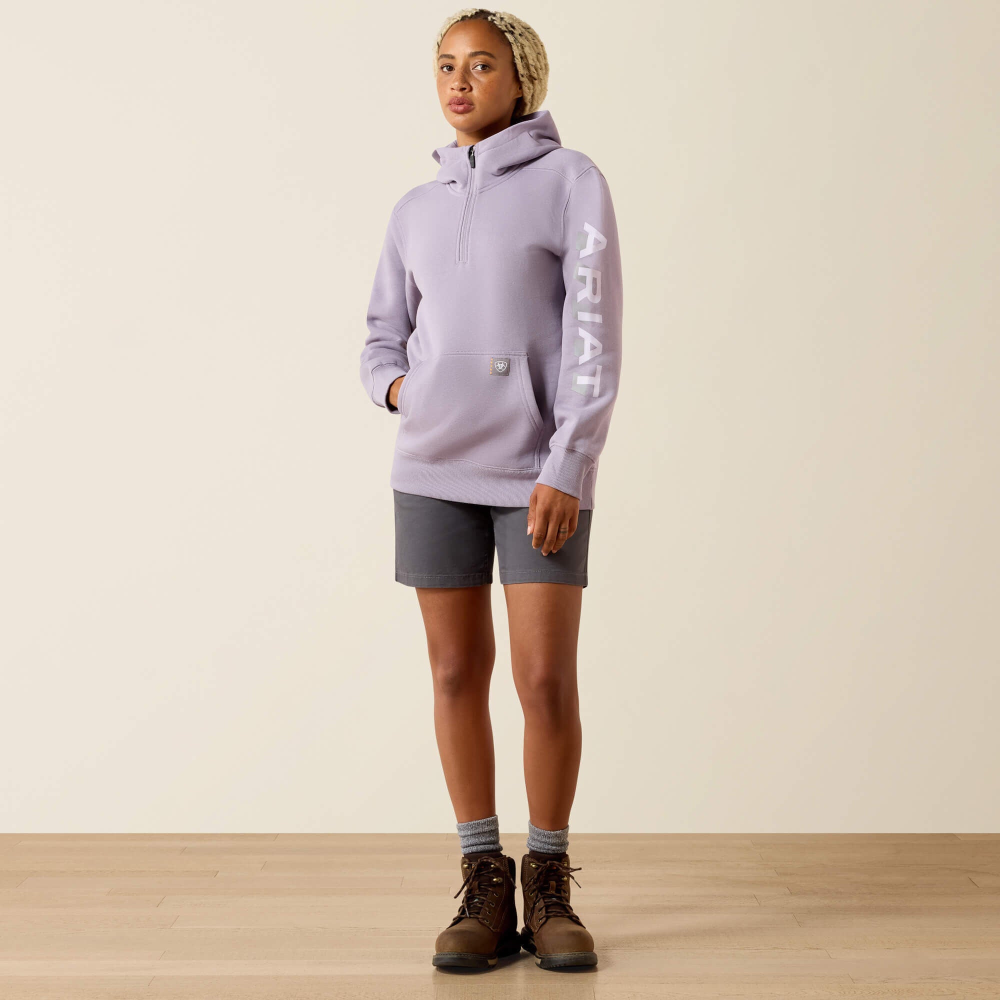 Rebar Lightweight Logo 1/2 Zip Hoodie Women - PURPLE ASH/THISTLE
