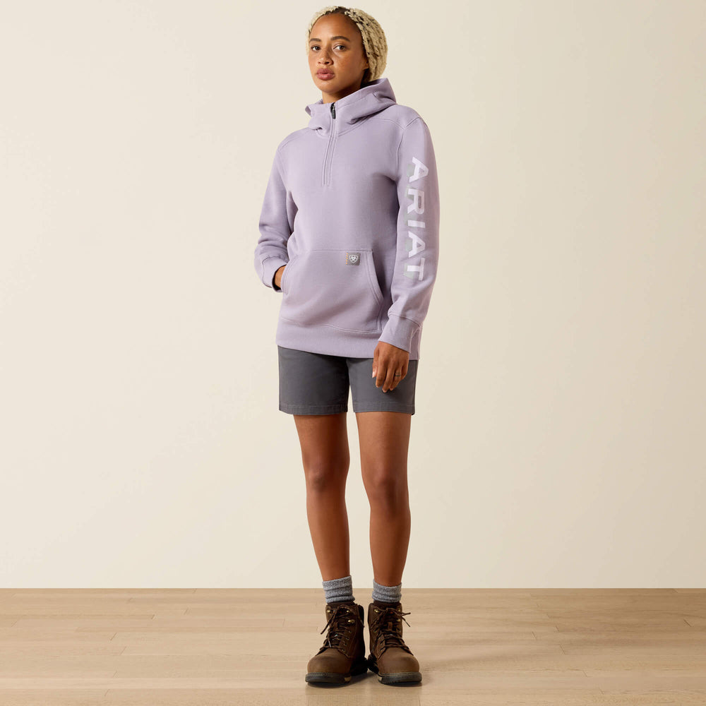 Rebar Lightweight Logo 1/2 Zip Hoodie Women - PURPLE ASH/THISTLE