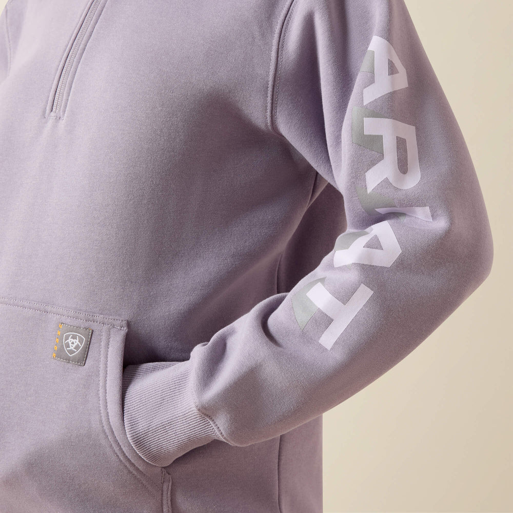 Rebar Lightweight Logo 1/2 Zip Hoodie Women - PURPLE ASH/THISTLE