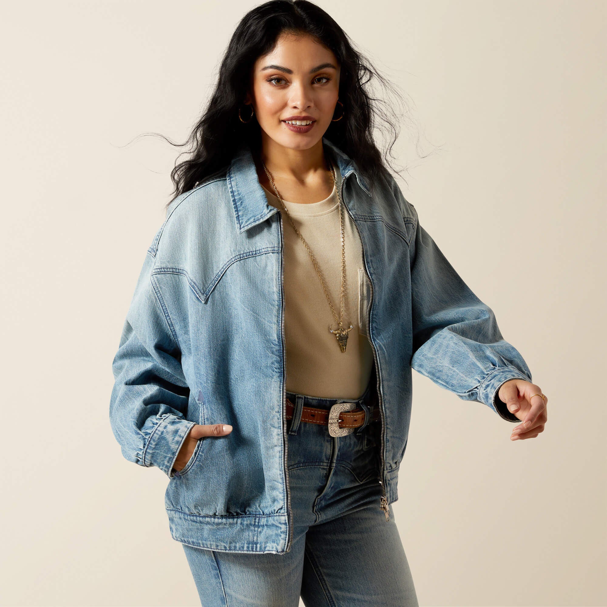 Cheyenne Denim Bomber Jacket Women - CANDY