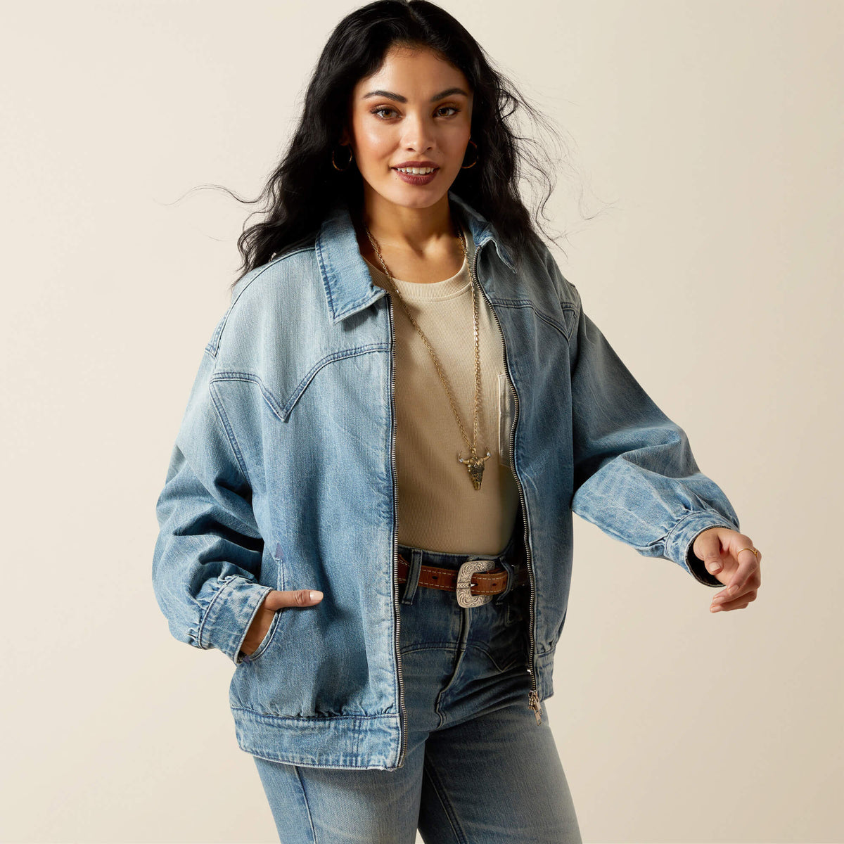 Cheyenne Denim Bomber Jacket Women - CANDY