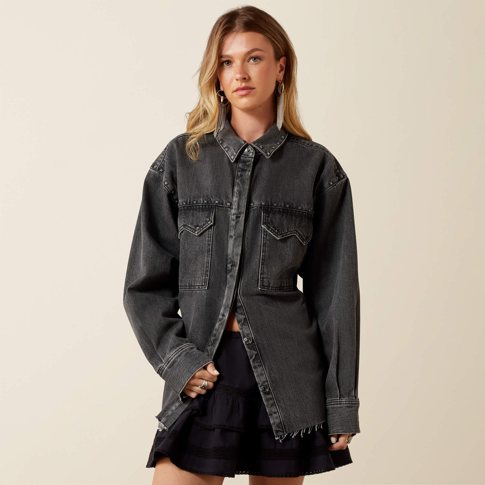 Lux Oversized Denim Jacket Women - MARBLE BLACK