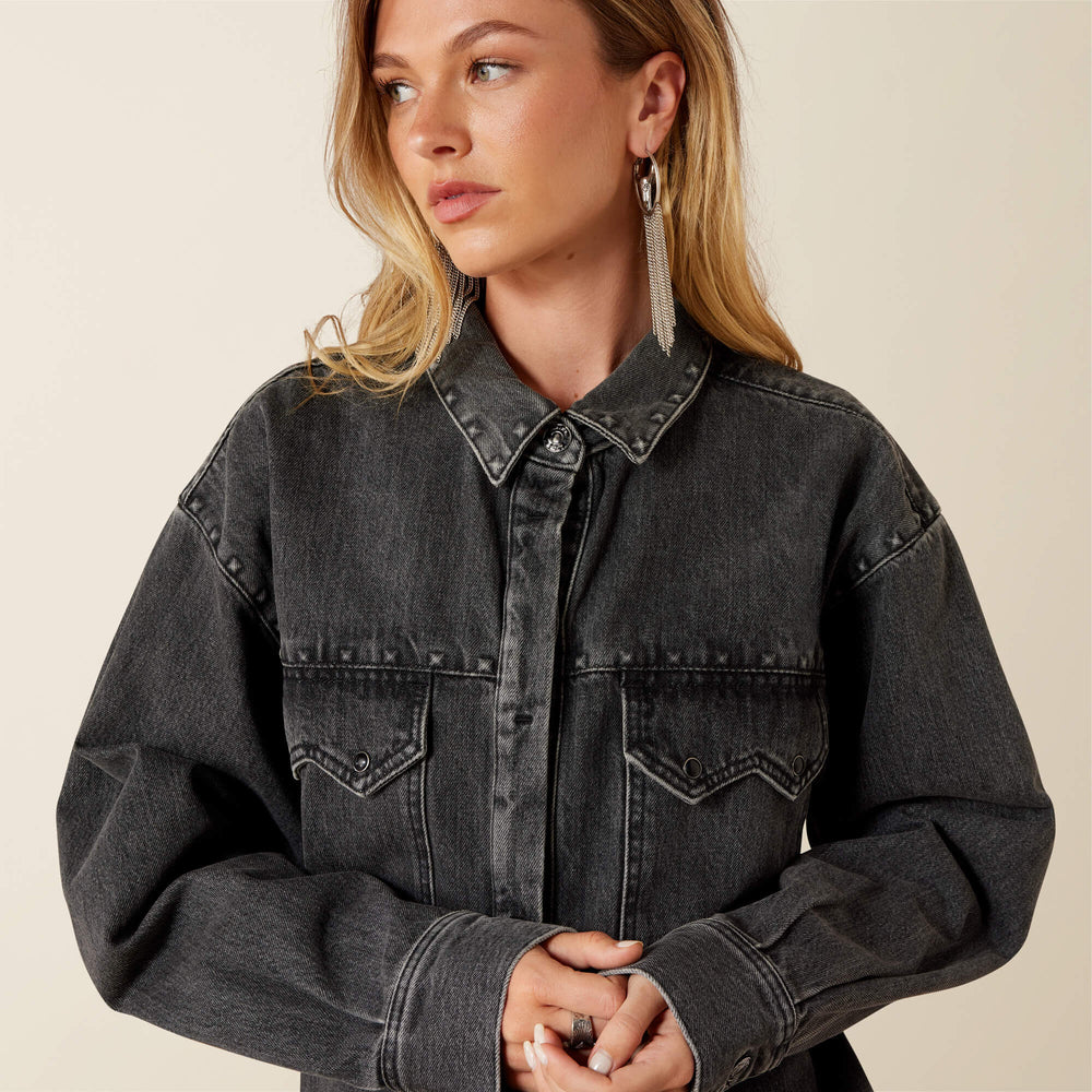 Lux Oversized Denim Jacket Women - MARBLE BLACK