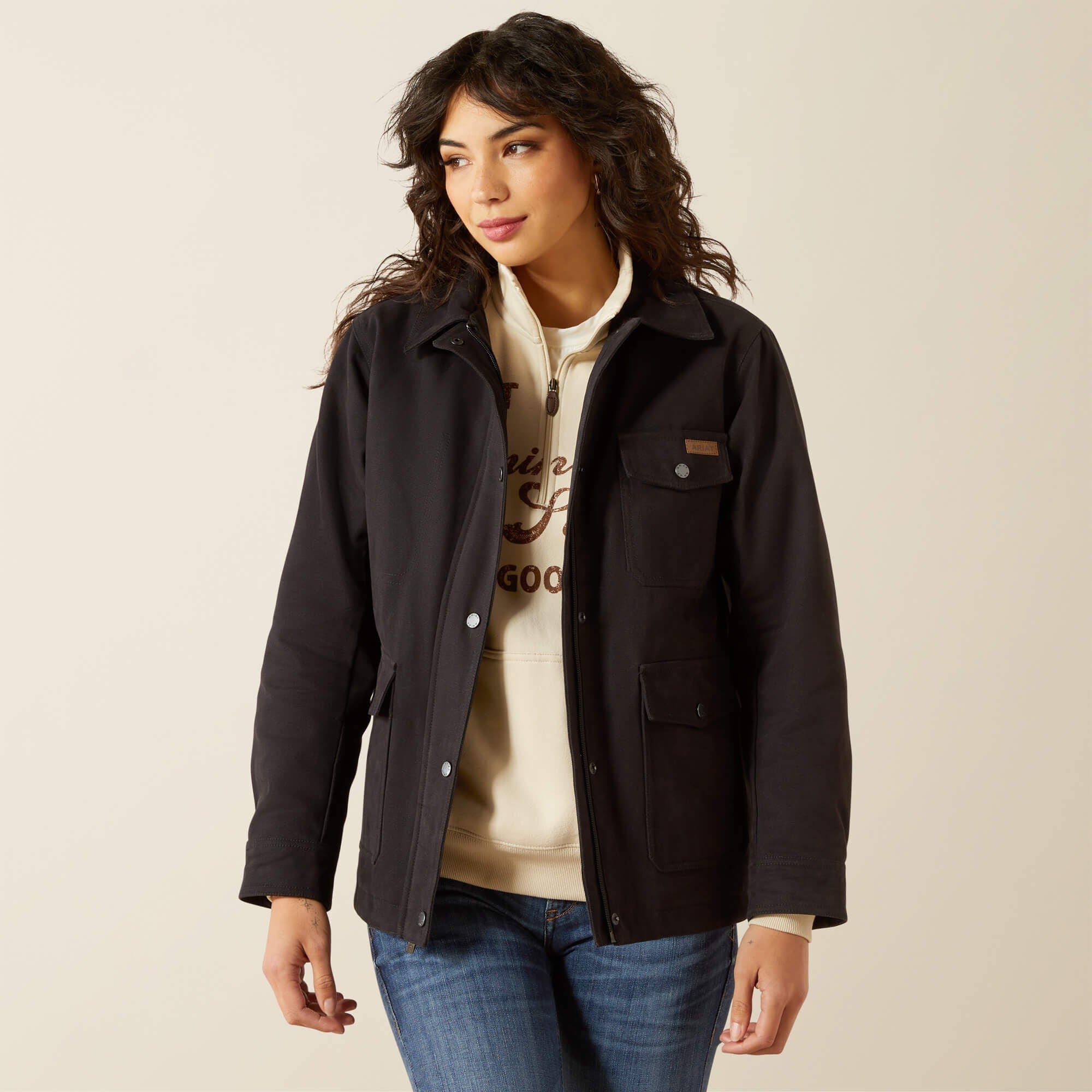 Western Canvas Chore Jacket Women - BLACK