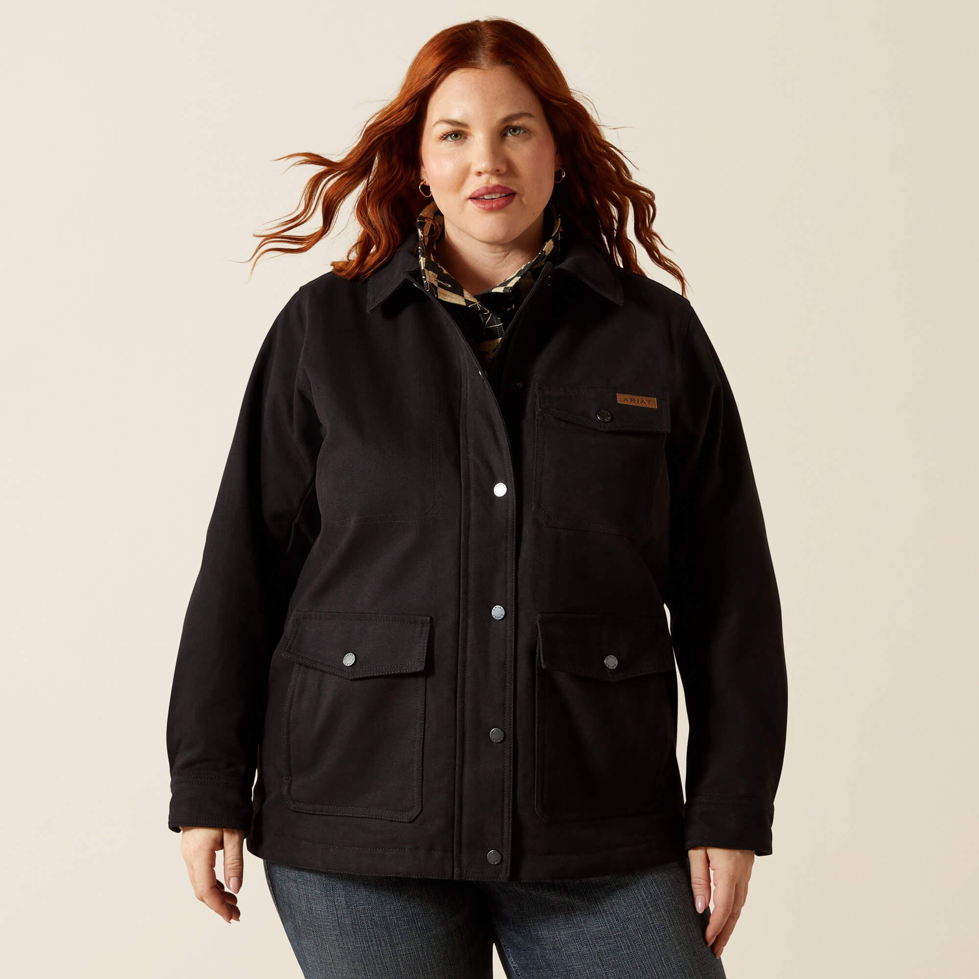 Western Canvas Chore Jacket Women - BLACK