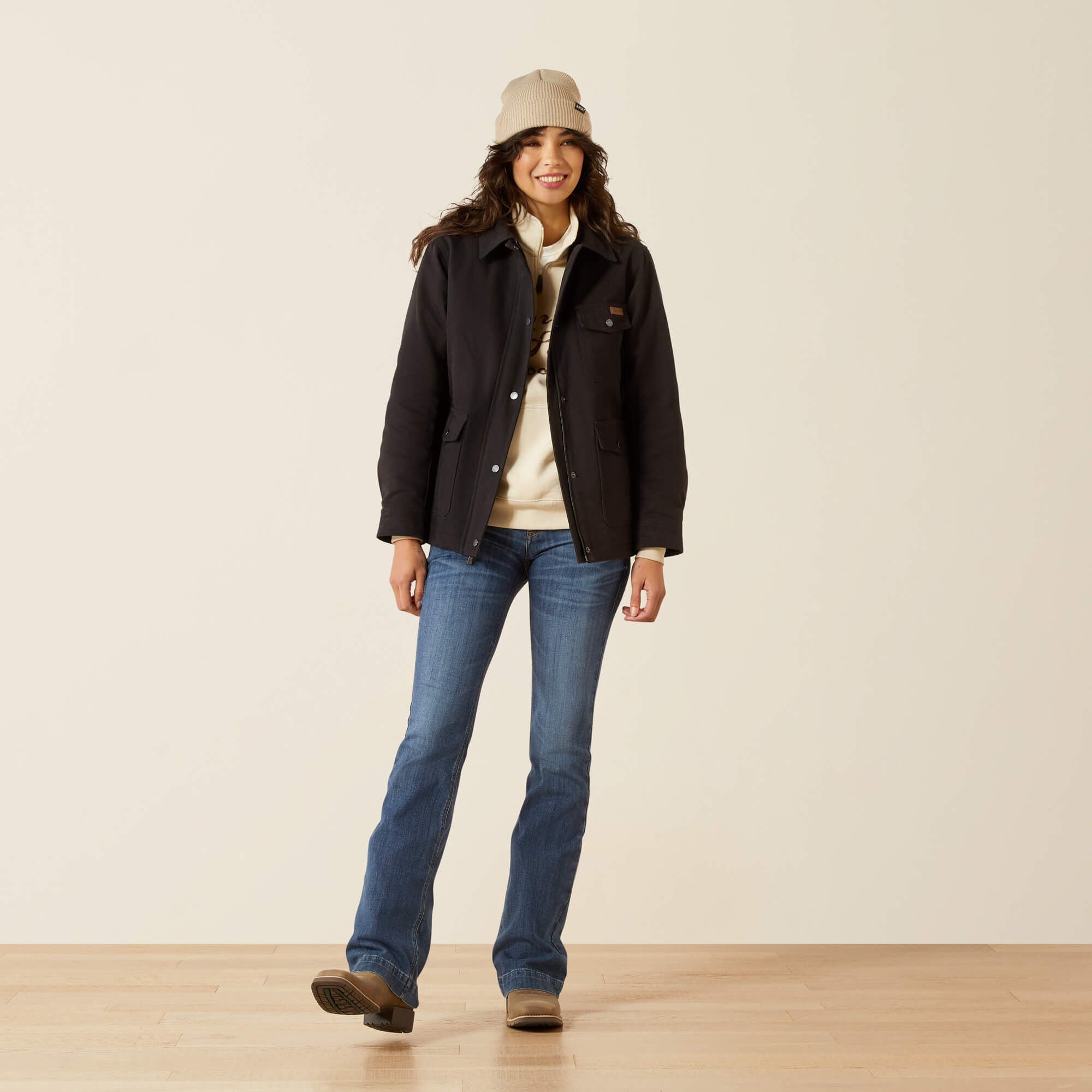 Western Canvas Chore Jacket Women - BLACK