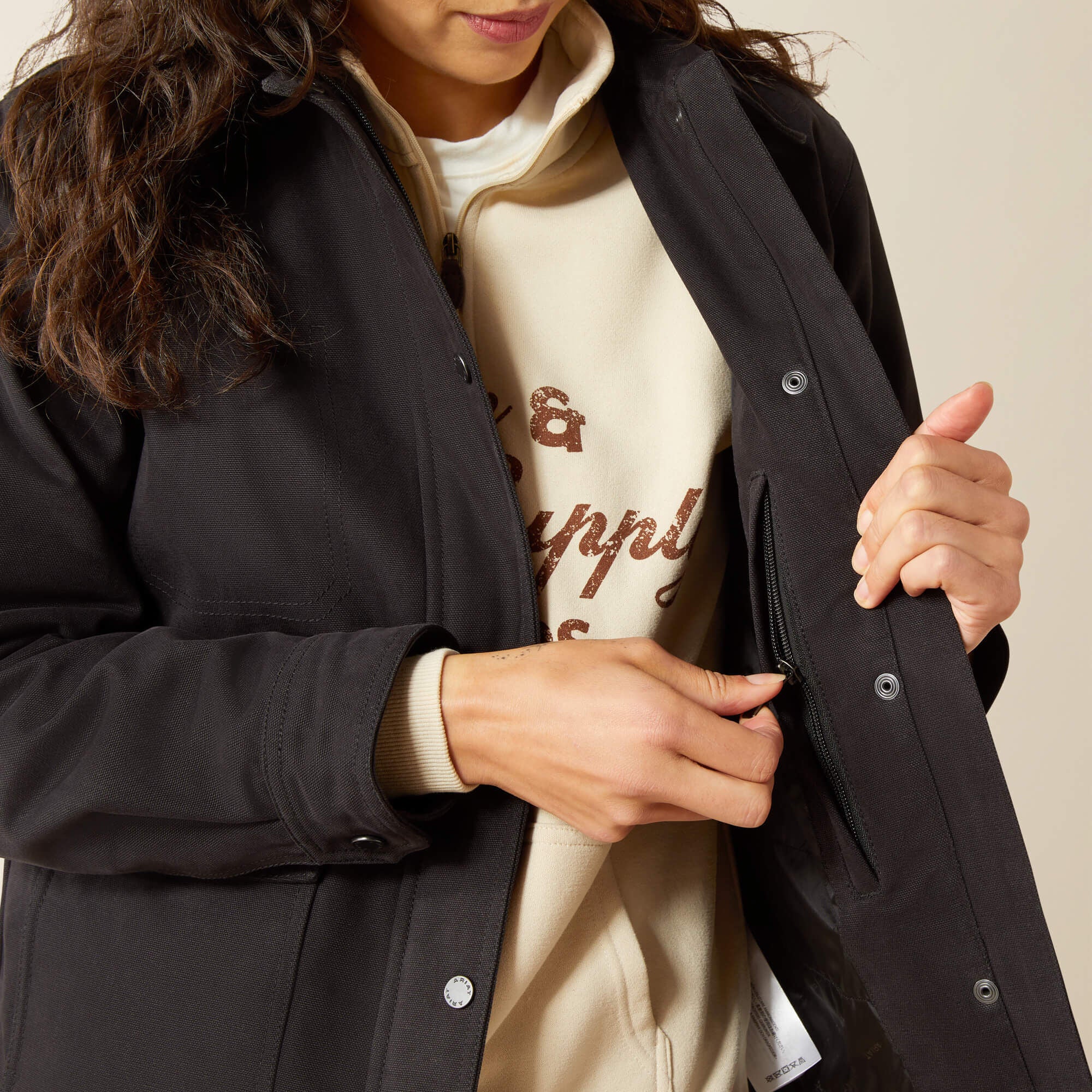 Western Canvas Chore Jacket Women - BLACK